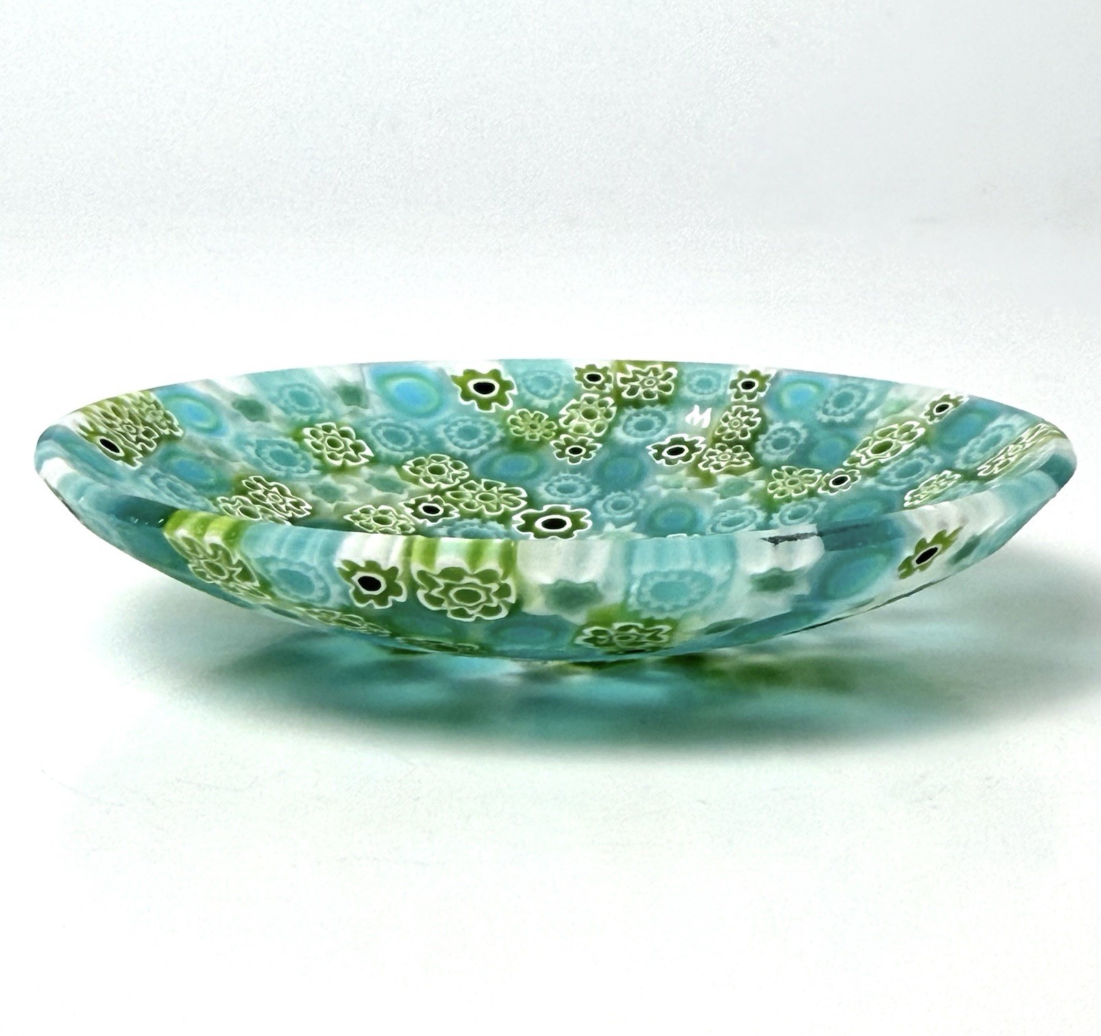 ERCOLE MORETTI Murano Millefiori Art Glass Dish Blue Green Plate Bowl Box COA