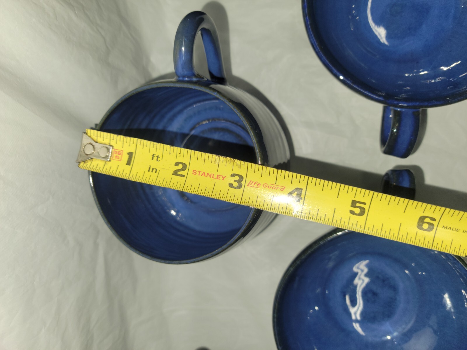 North Carolina pottery COLE POTTERY 9 cup and mug set blue glaze 4807