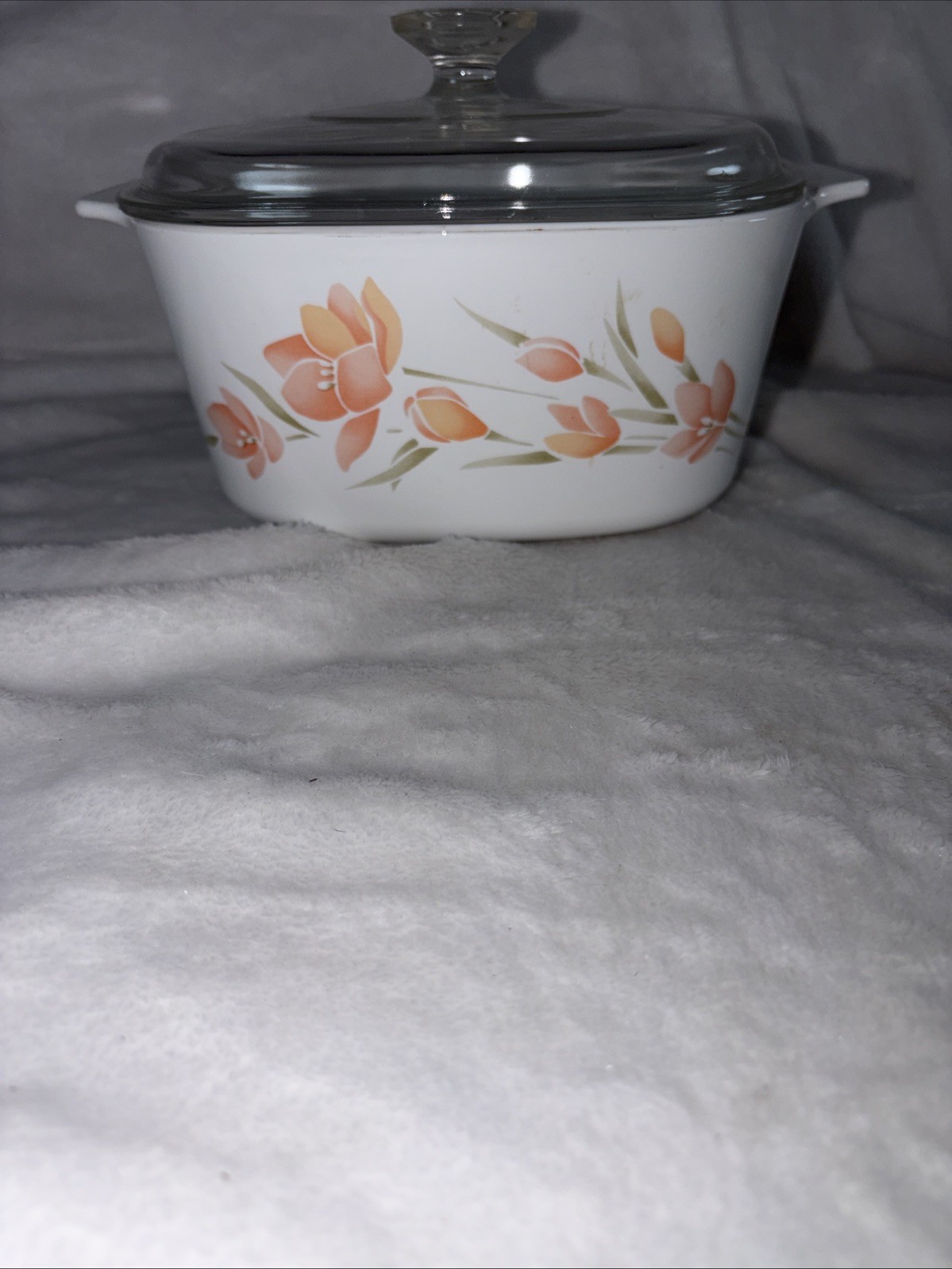 Vintage CorningWare A-Series Peach Floral A-3-B 3 Liter Dish & Lid No Chips GUC