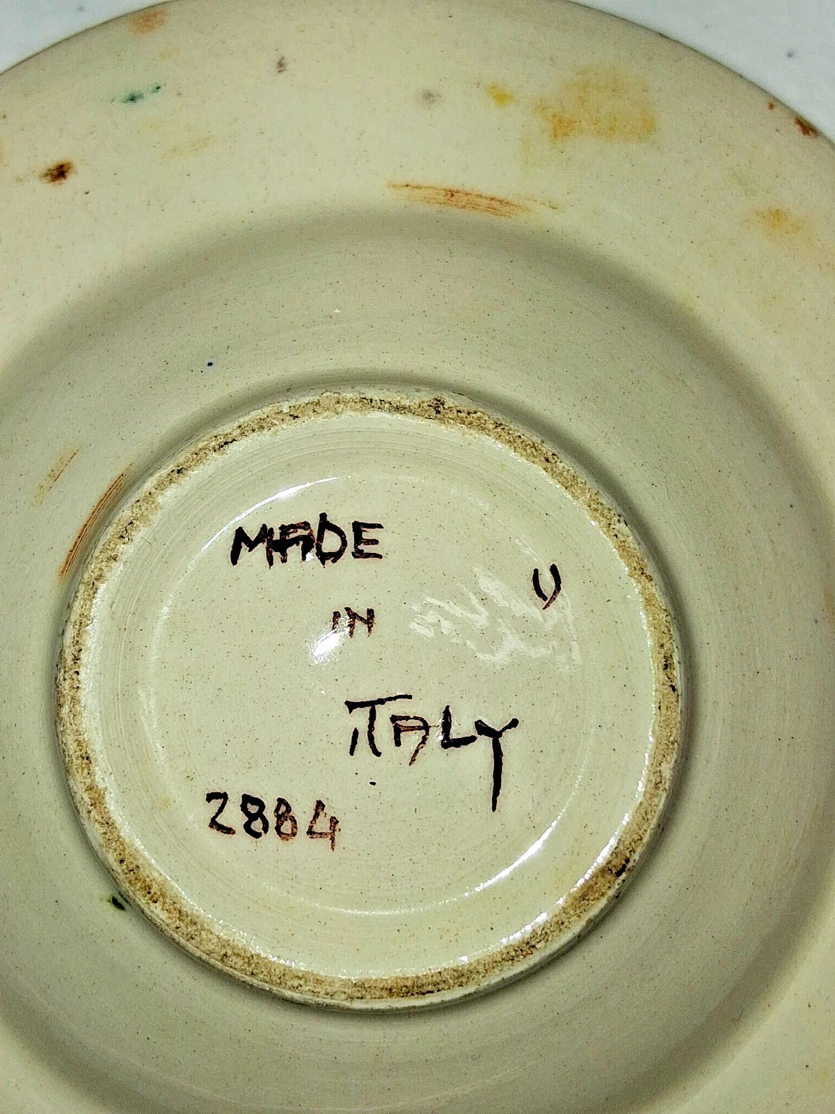 Vtg Italian Majolica 4.25″ Dipping Bowl Blue Center Fruit Rim Italy #2884
