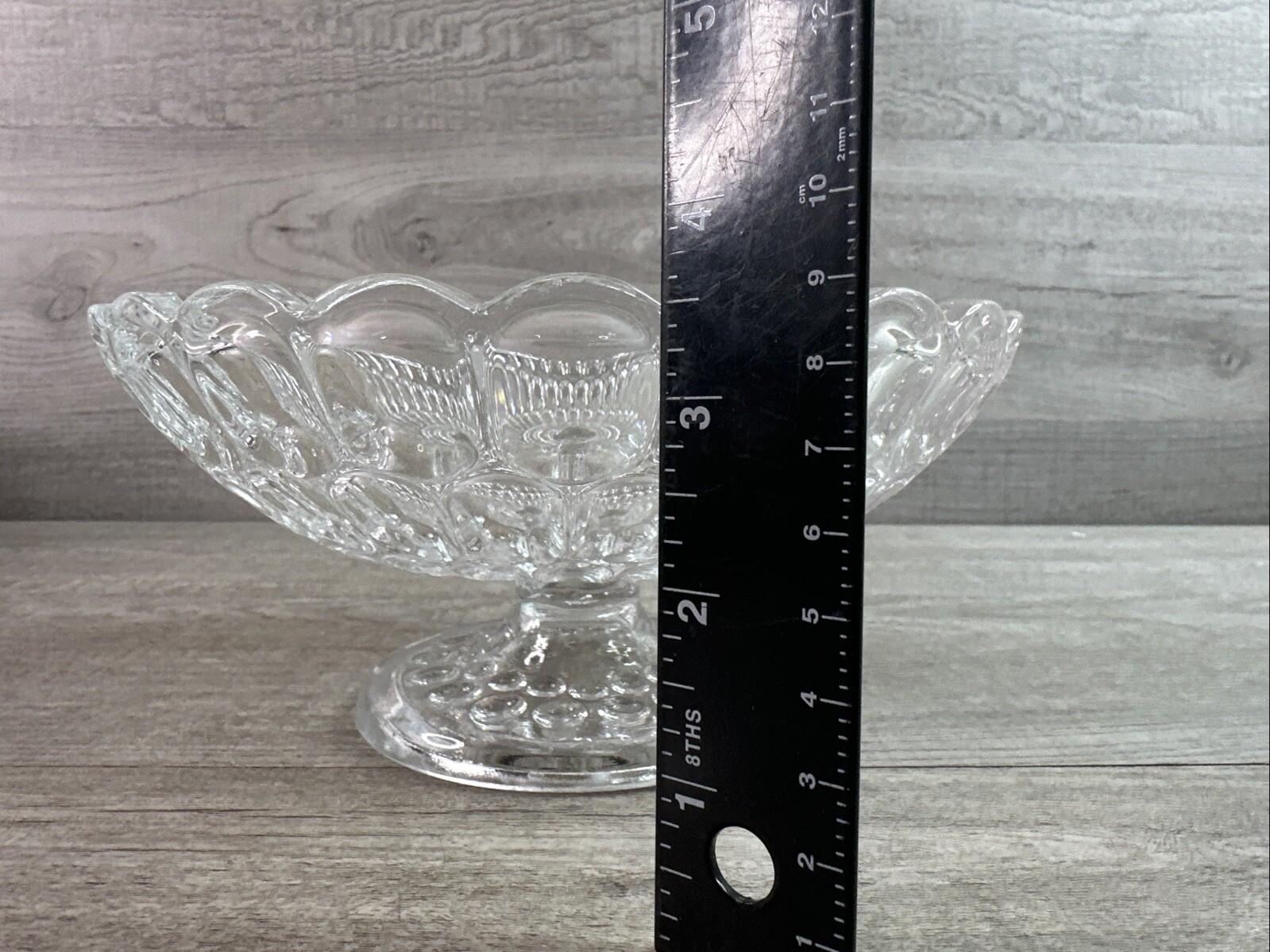 Vintage Unmarked Candy Dish Pedestal Bowl Thumbprint Pattern Clear Glass