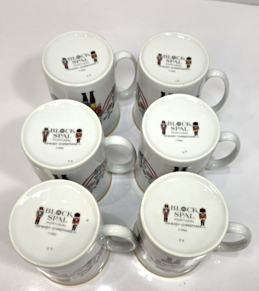 Block Spal Whimsy Christmas Coffee Cups Nutcracker PORTUGAL 1992 Set of 6