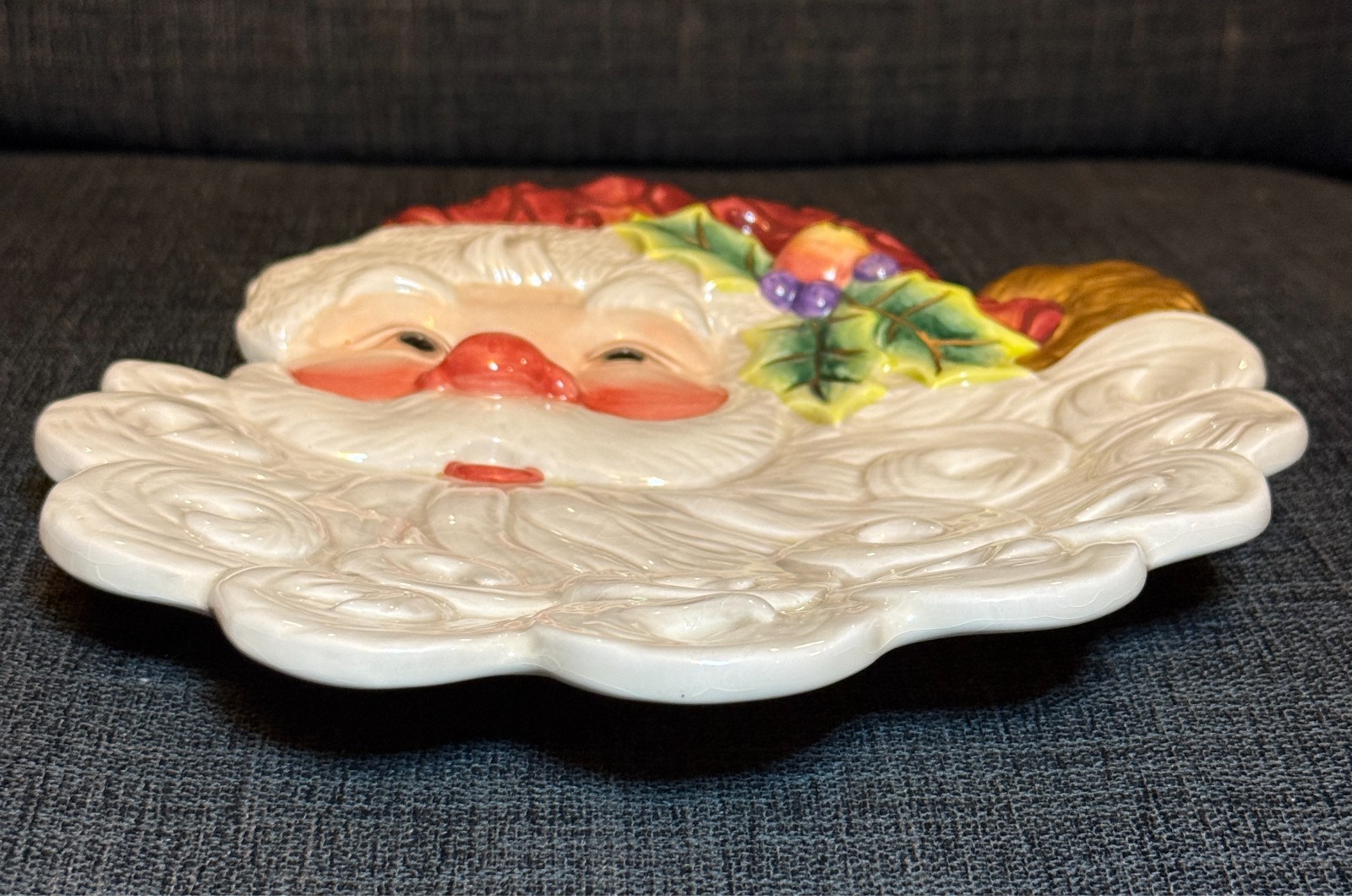 Fitz & Floyd Essentials Santa Claus Ceramic Canape Cookie Plate Christmas Hang