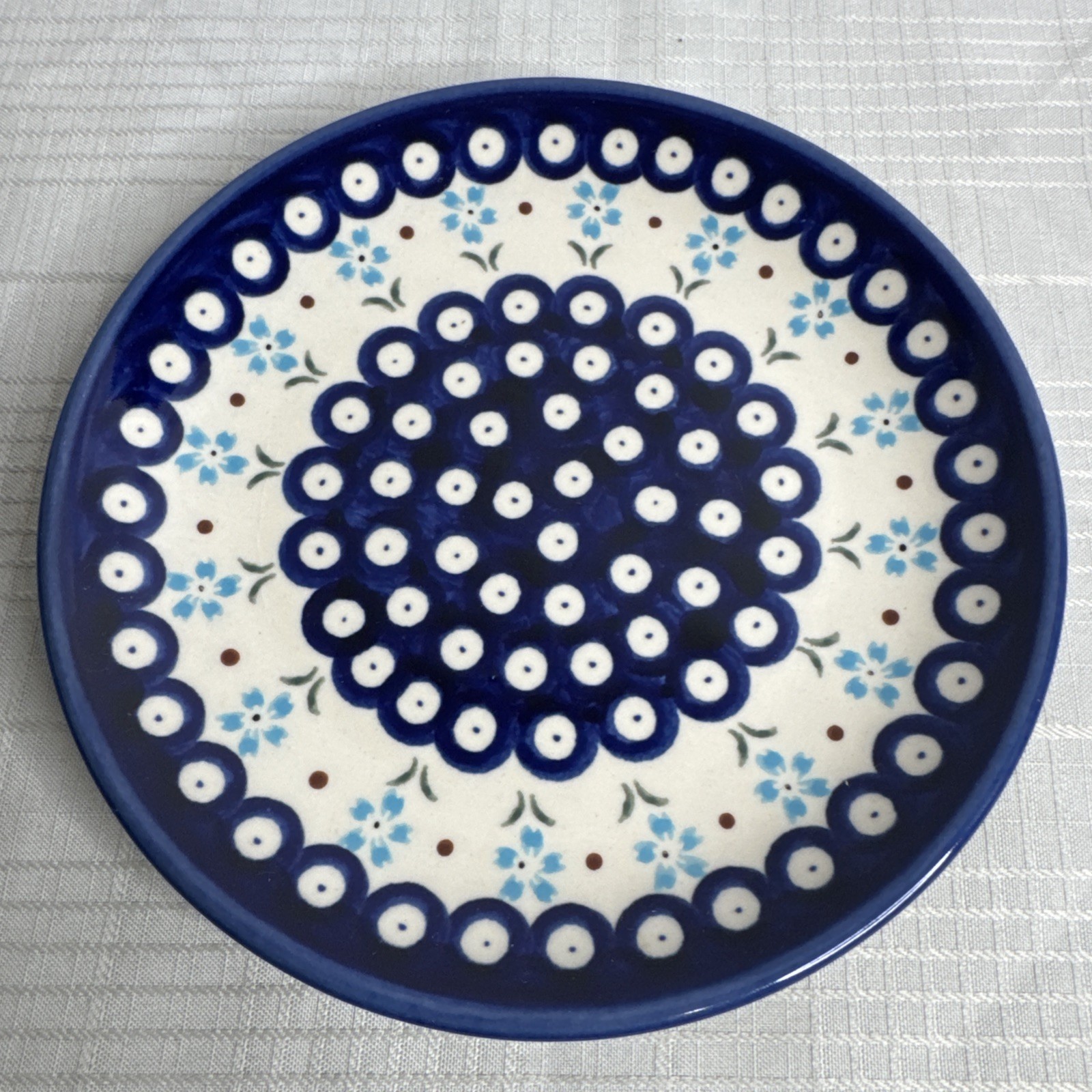Boleslawiec Polish Pottery Salad/Dessert Plate Flowering Peacock 7.75″ SET OF 4