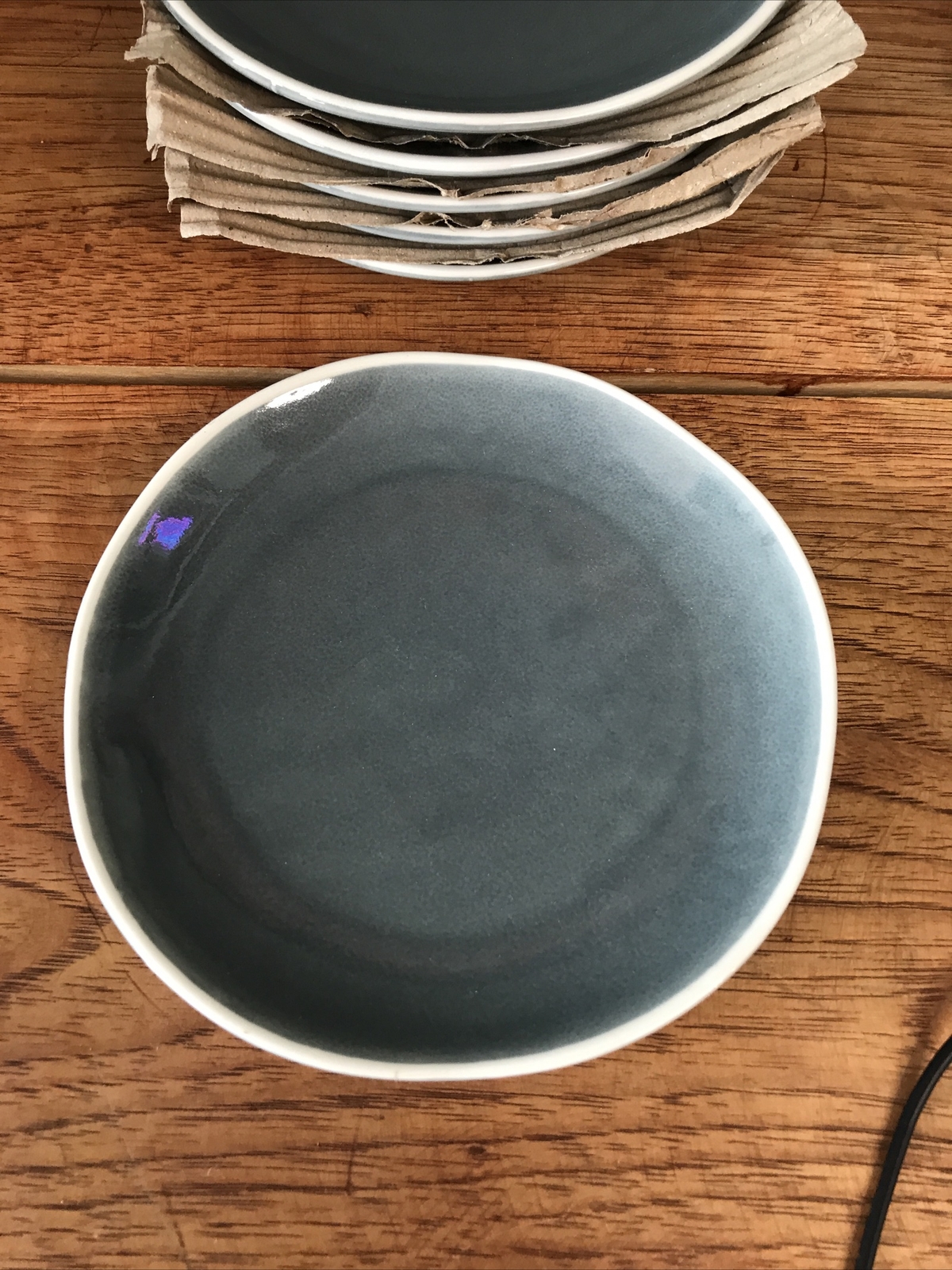 Six Arcoroc Professional Porcelain 6 1/2” Bread Plates Blue/white trim
