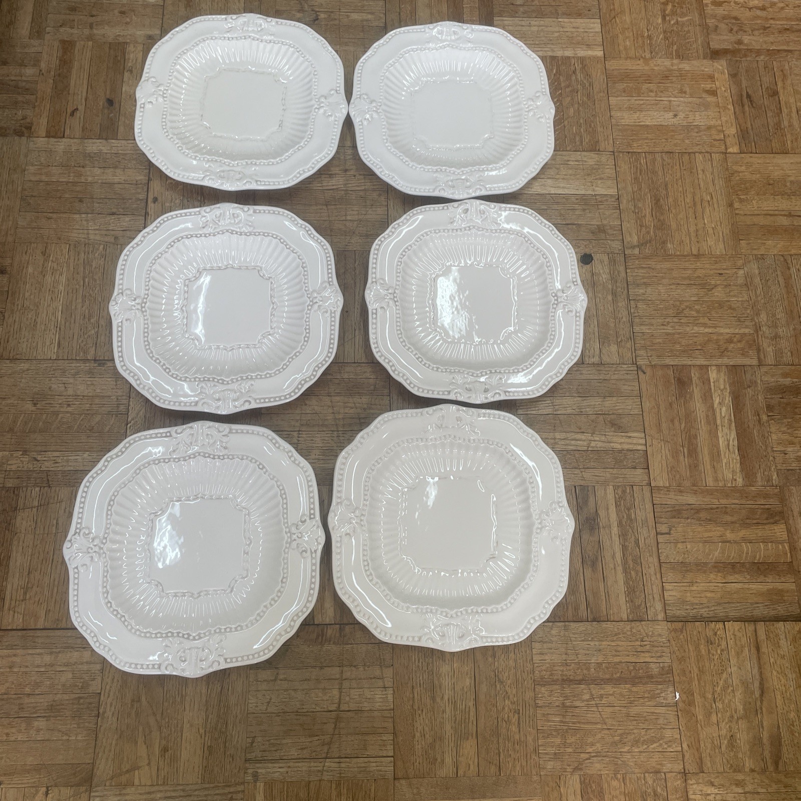 american atelier plates Dinner Creme Square 10.75 Baroque Set 6