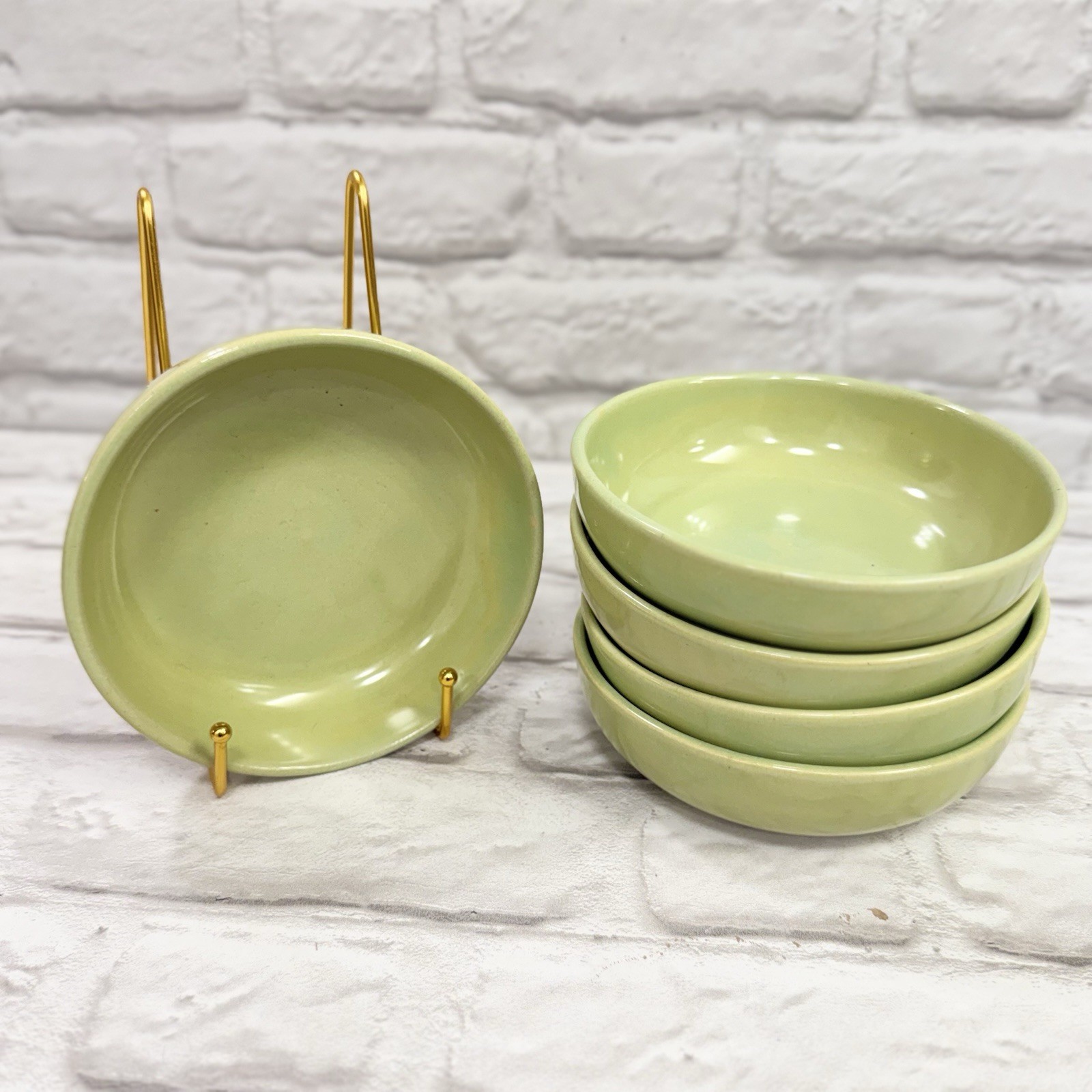 Vintage La Solana Avocado Green Cereal Soup Bowls 6” 1950’s Set Of 5