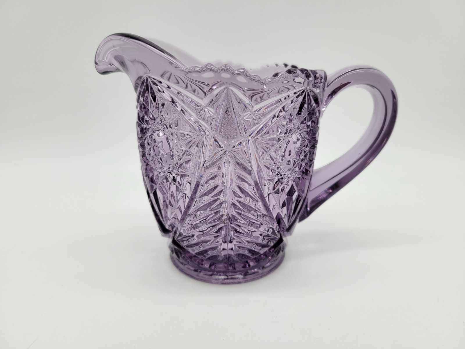 LE Smith Valtec Tree Star Purple Amethyst Glass Sugar Creamer Set MCM Indiana