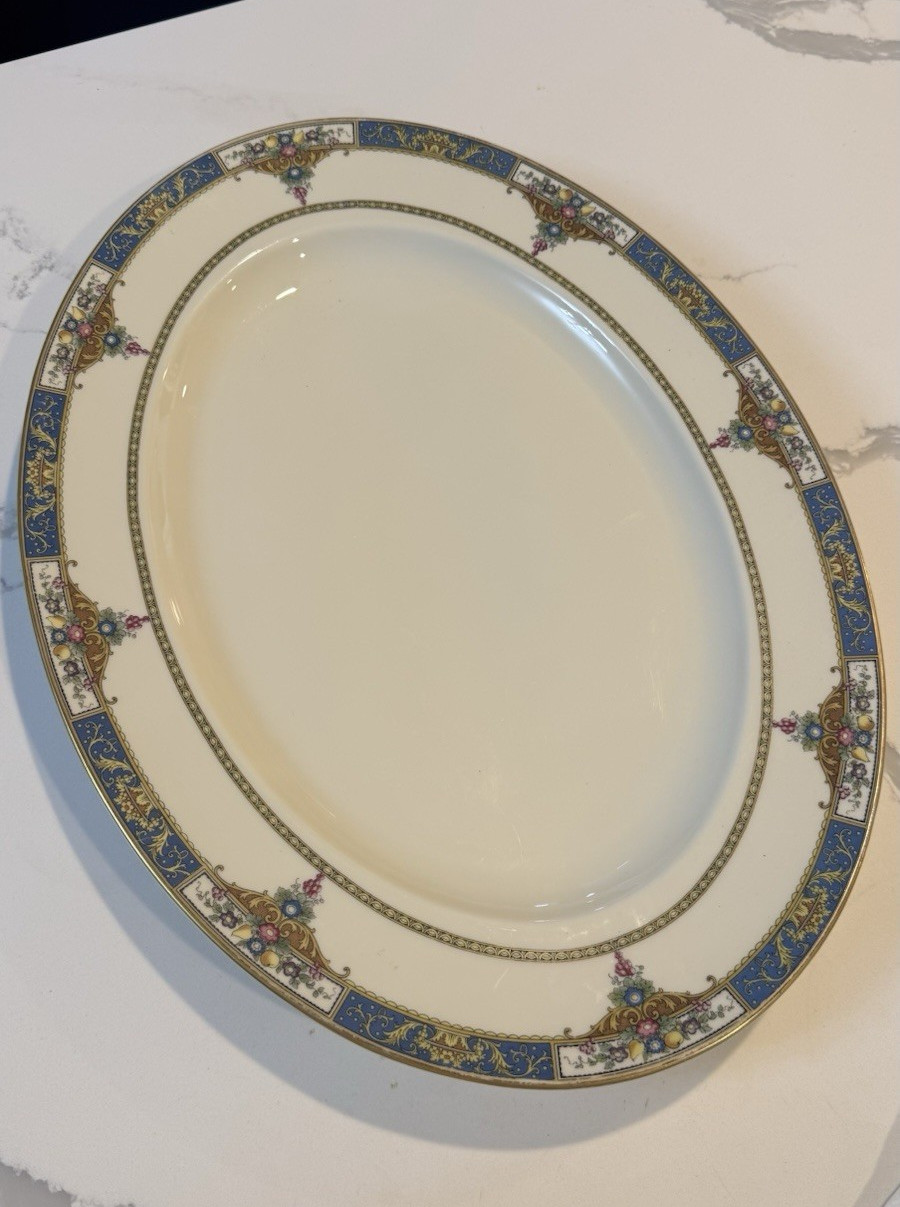 Rosenthal Parzival Oval Porcelain Platter Ivory Blue Gold Floral Bavaria