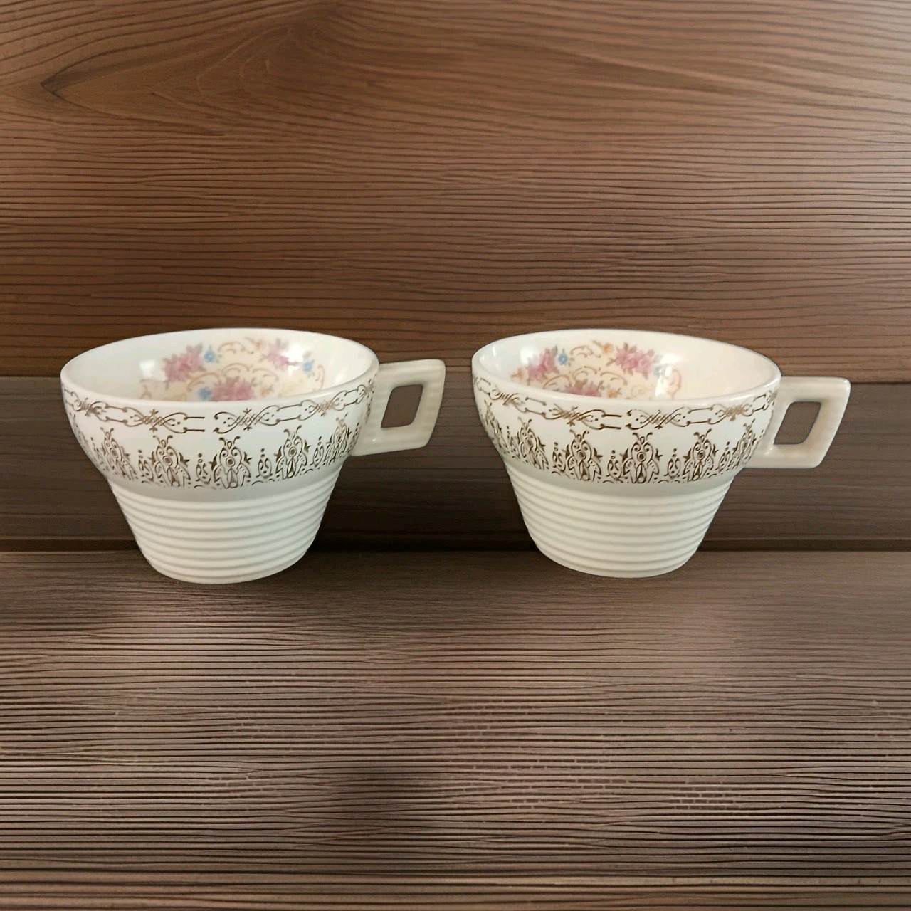 Vintage Triumph American Limoges Teacups set of 2 Norway Gold Floral
