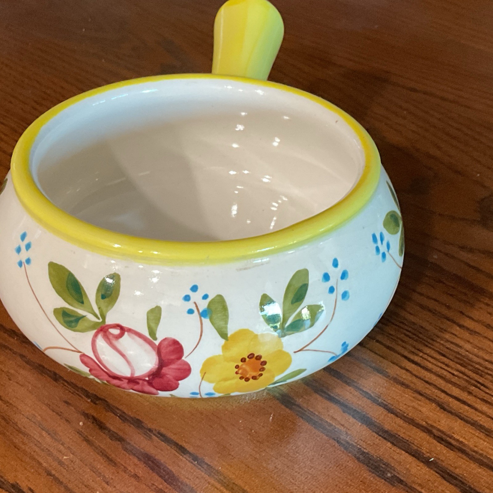 FTD Hand Painted Floral Ceramic Handled Bowl, Glossy Round, Portugal