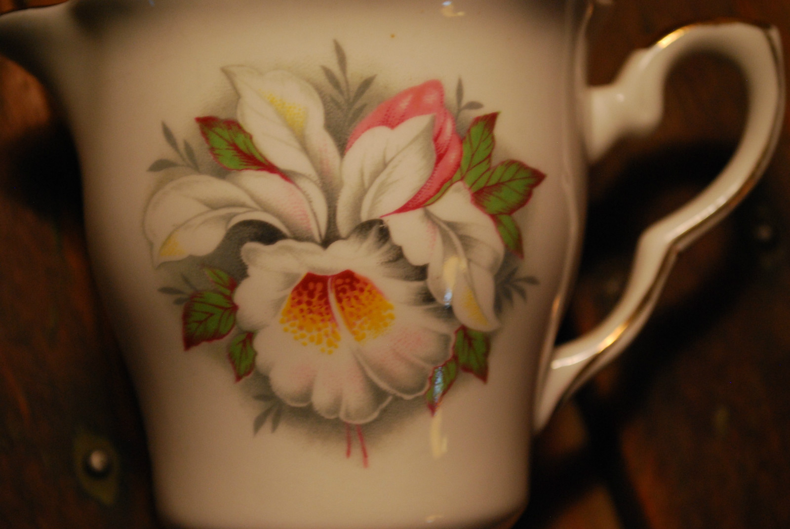 RARE “White Lady” Vintage Creamer PINK W ORCHID FLOWER Royal Stafford England