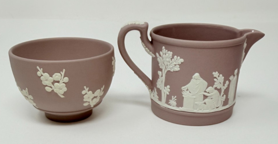 Wedgwood Lilac Jasperware Creamer And Open Sugar Bowl