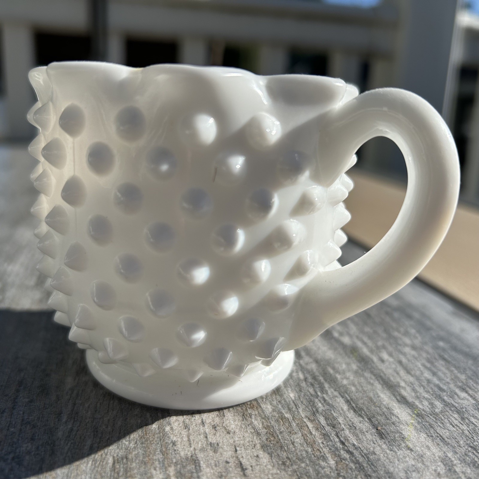 Vintage Fenton Hobnail Milk Glass Sugar Bowl Star Shape Open Double Handle 3906