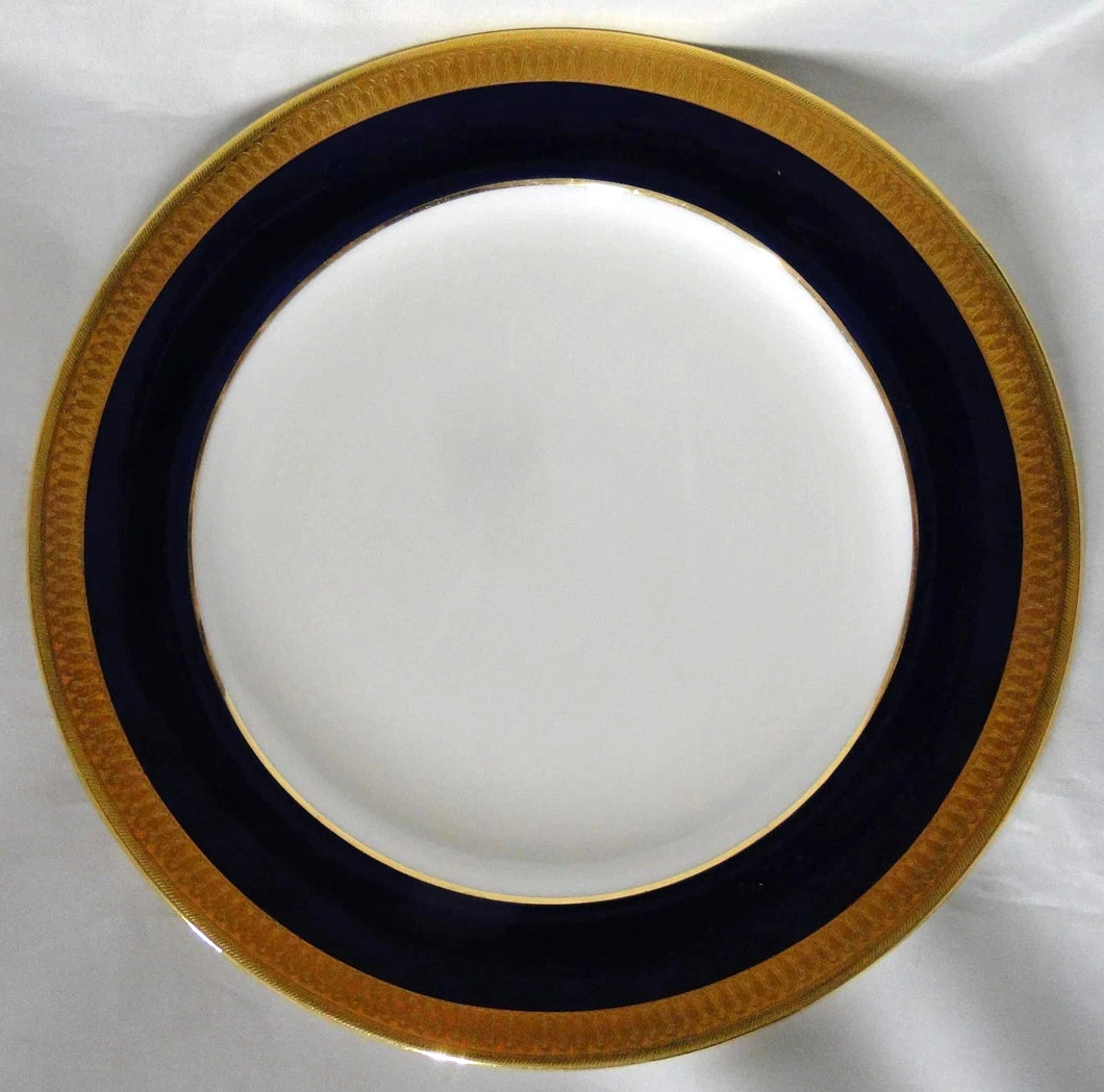 1 MINTON G6262 COBALT BLUE W Encrusted GOLD TRIM BAND DINNER PLATE 10 1/4″ VGC