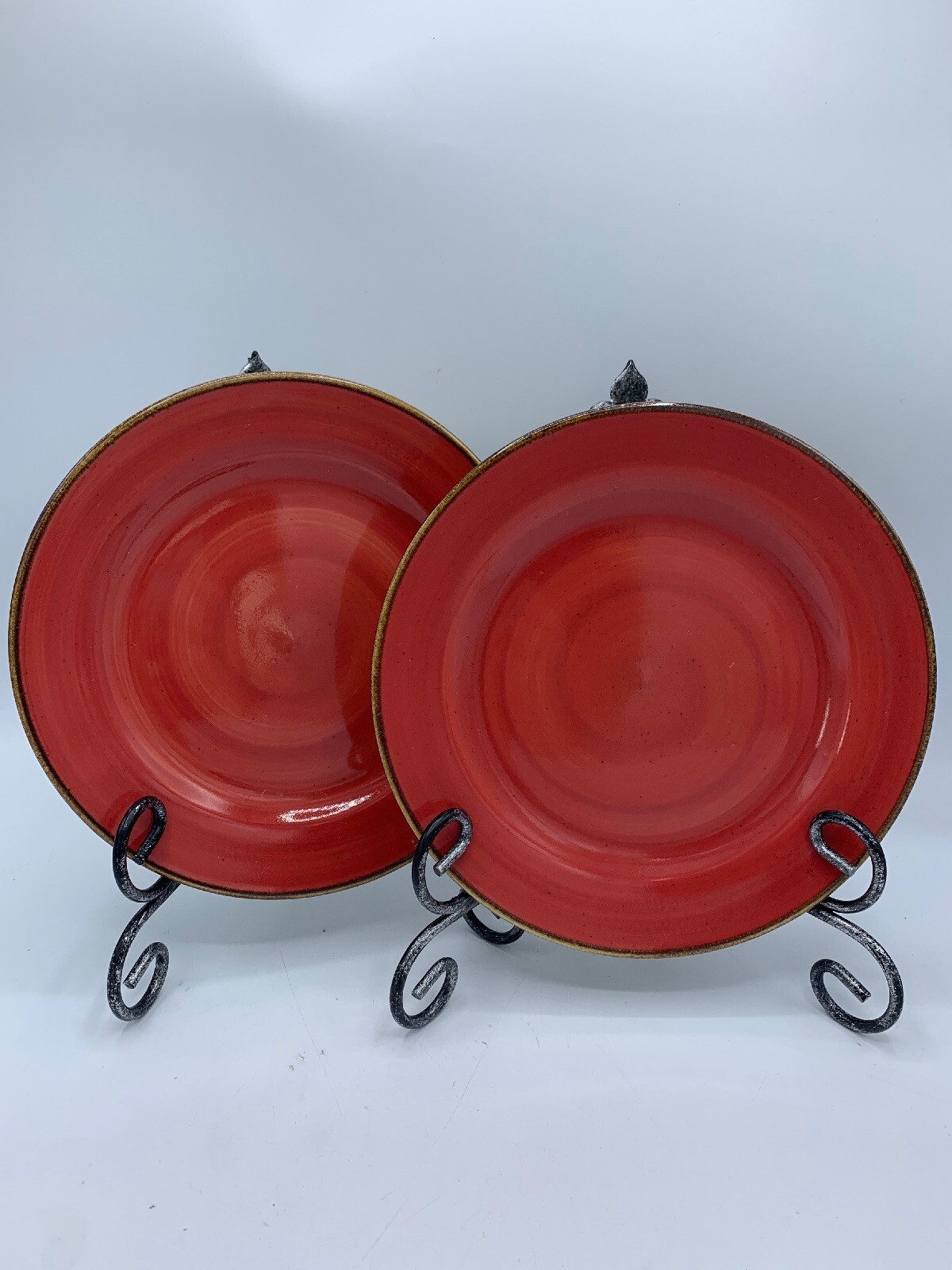Salad Plates Sedona by THOMSON Pottery Set of 2 Red Brown Trim 8 1/8 in