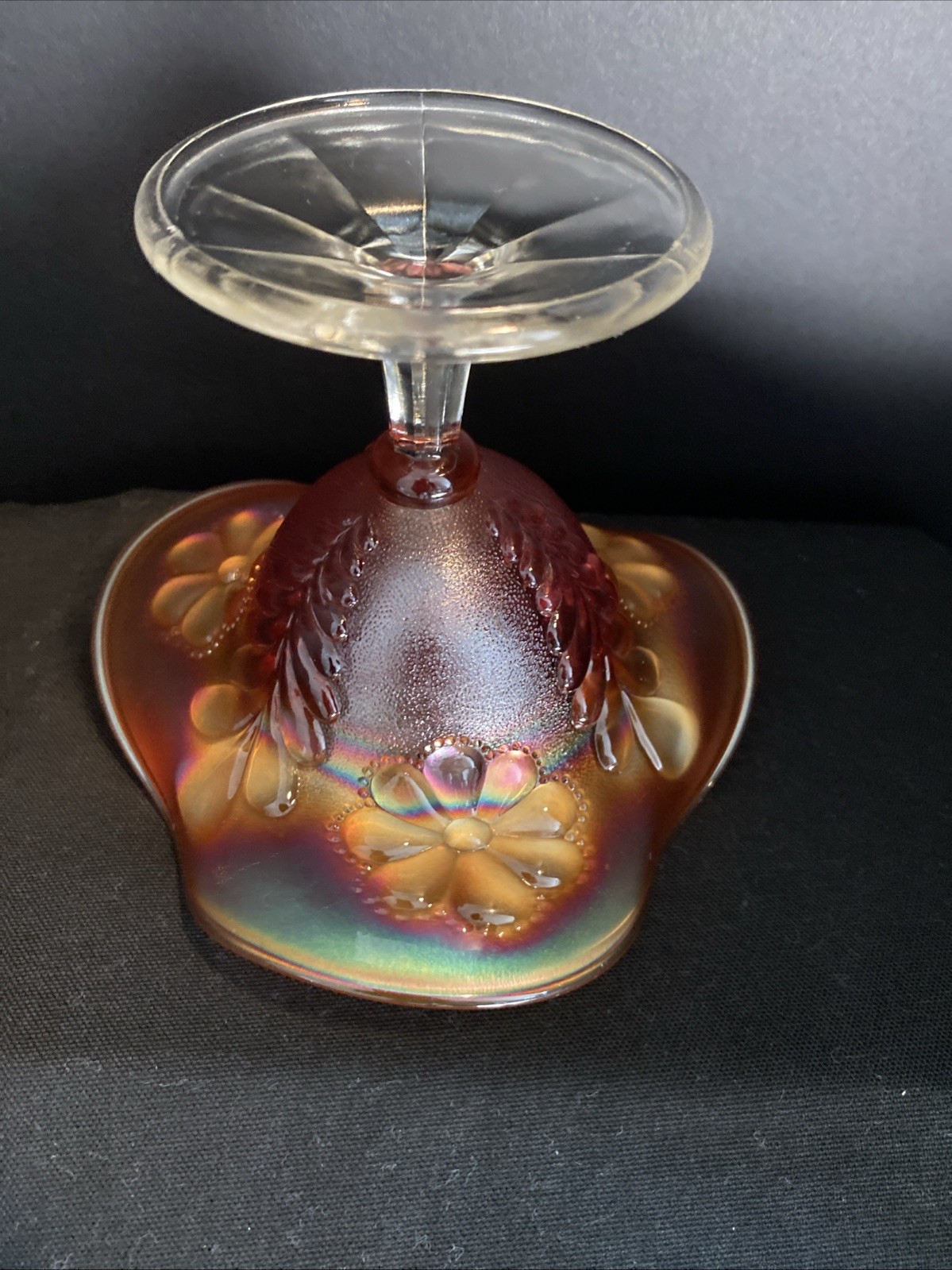 Northwood Compote/Candy Dish Marigold Carnival Glass Daisy & Plume Pattern