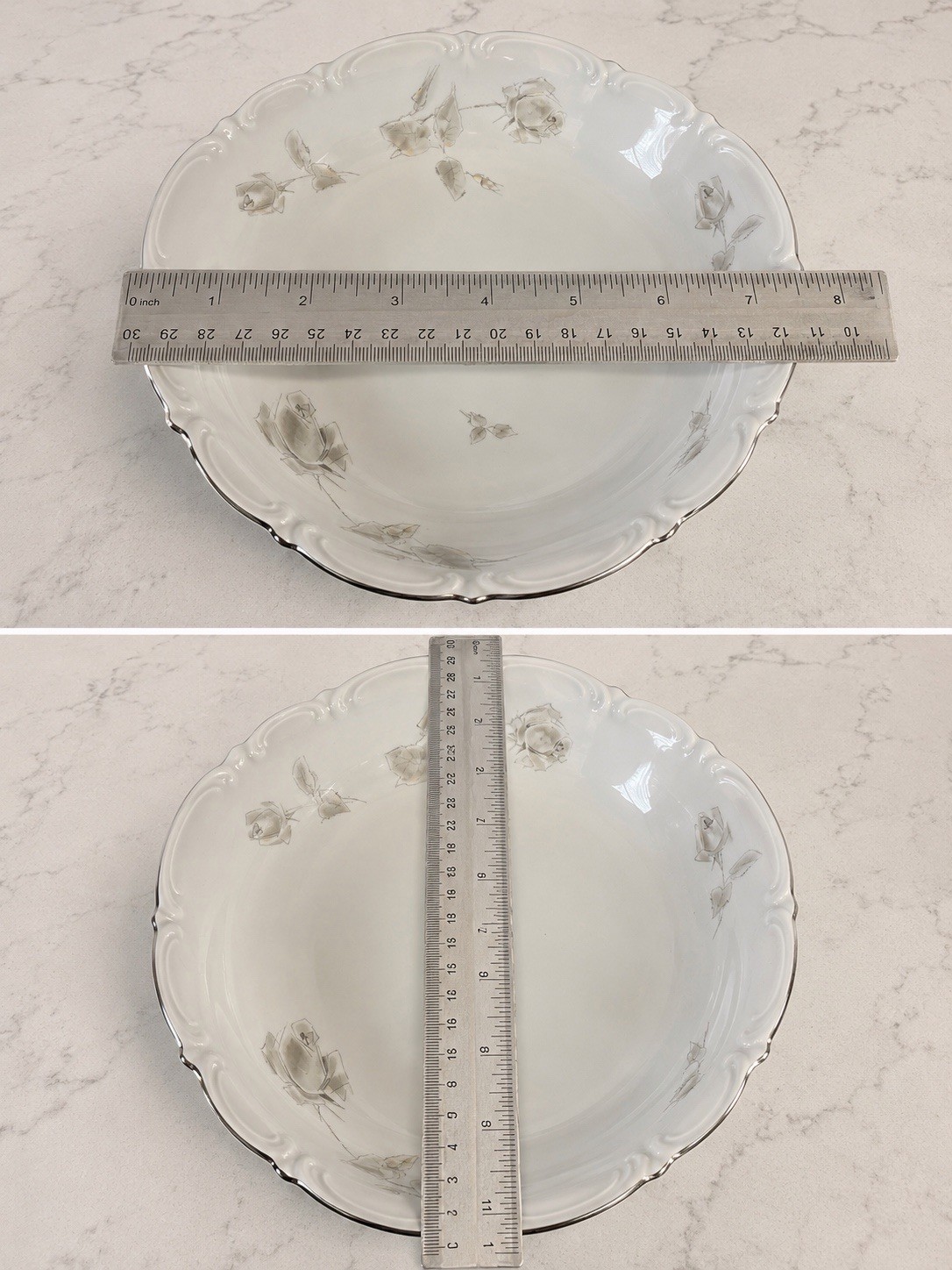 Vintage Hutschenreuther Sylvia Gray Rose Oval Serving Bowls Set of 2 Platinum Tr
