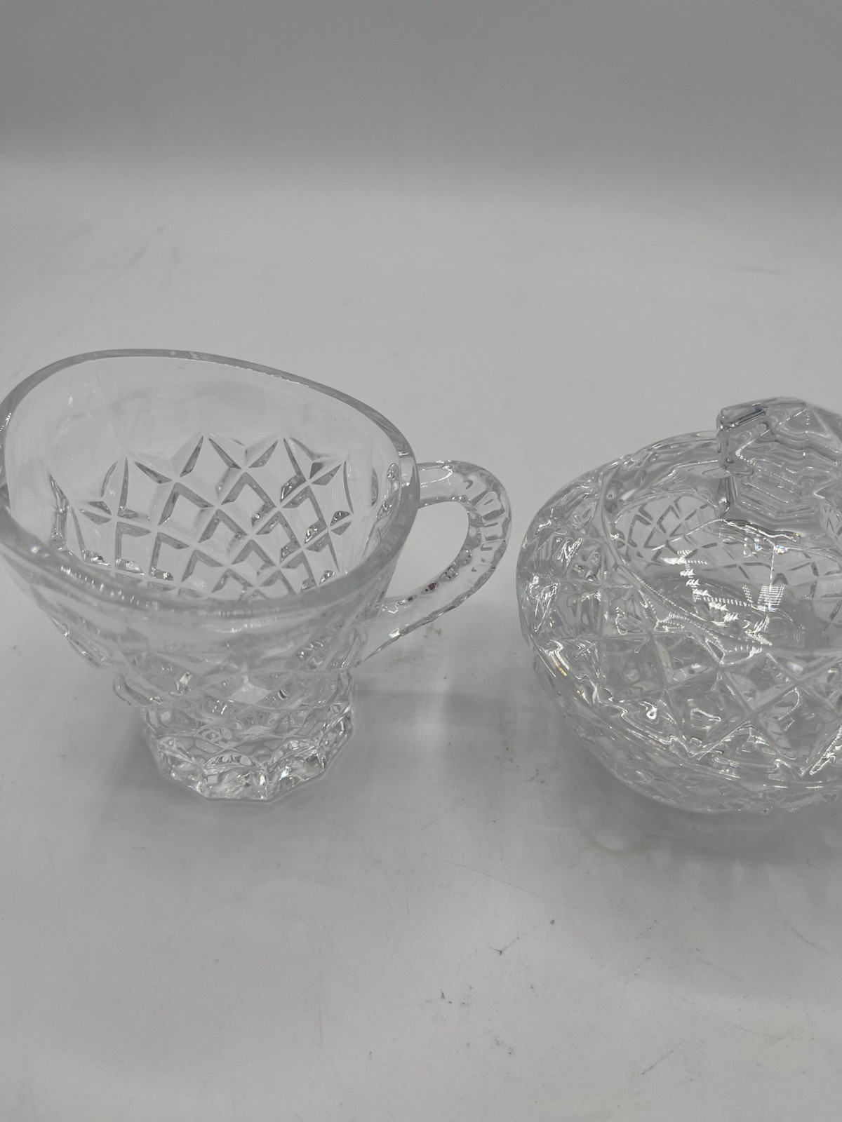 Vintage Pressed Glass Covered Sugar Bowl and Creamer Set
