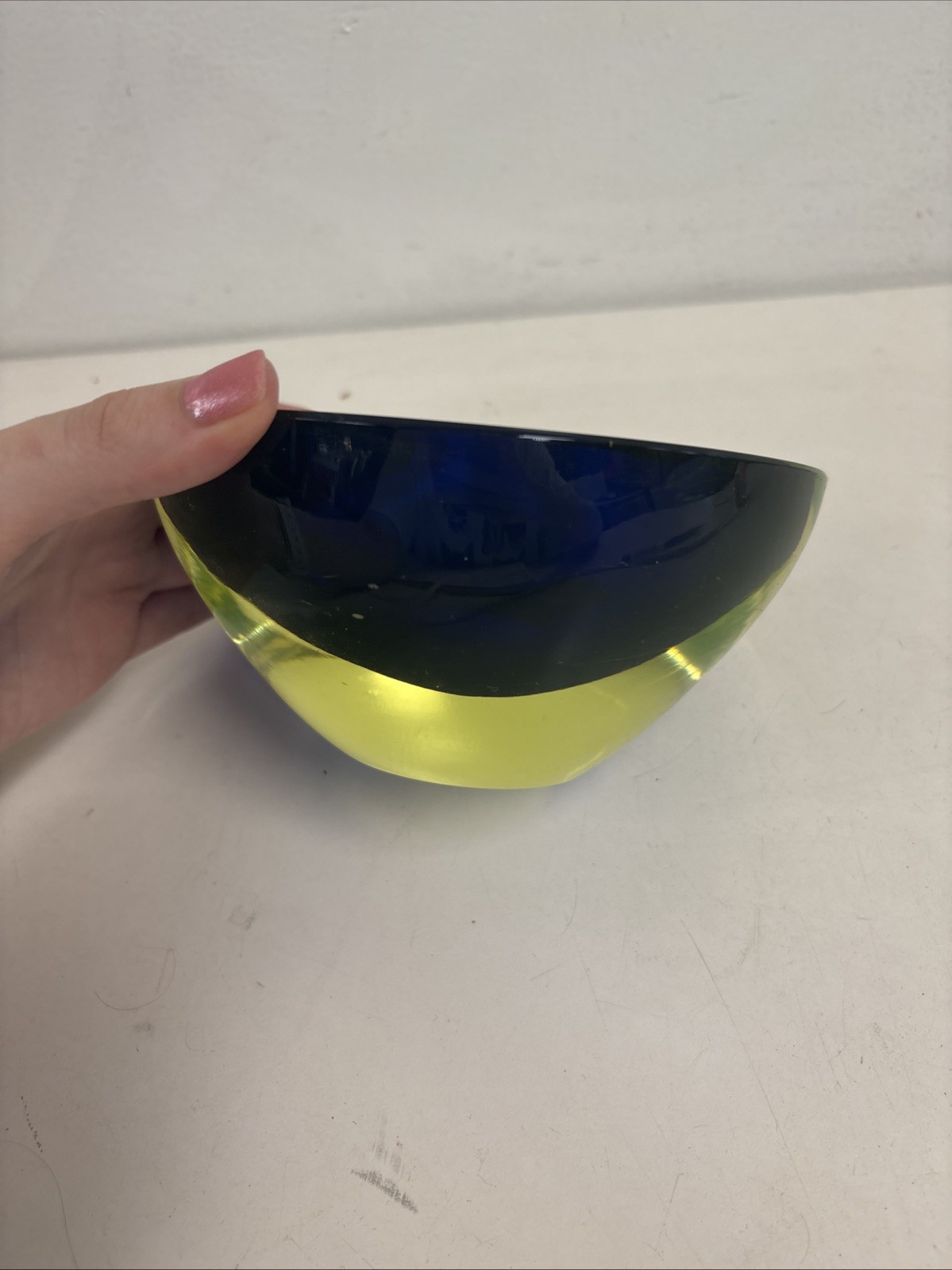 Cenedese Cobalt Blue and Yellow Sommerso Geode Murano Glass Bowl