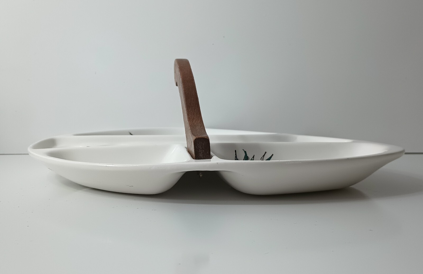 Crudité Platter Divided Serving Plate Vegetable Platter Wooden Handle MCM