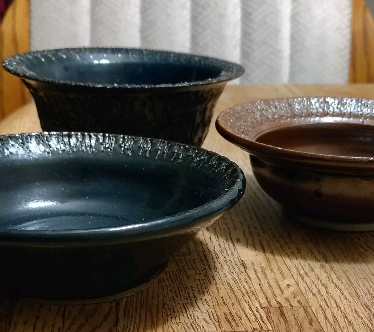 Nita Signed Pottery Bowls Glazed.Double Hammered Style Set Of 3