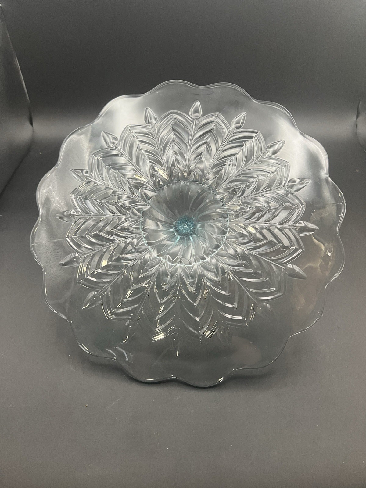 Jeanette Serving Tidbit Tray Glass Feather Light Blue Keyhole Handle Vintage