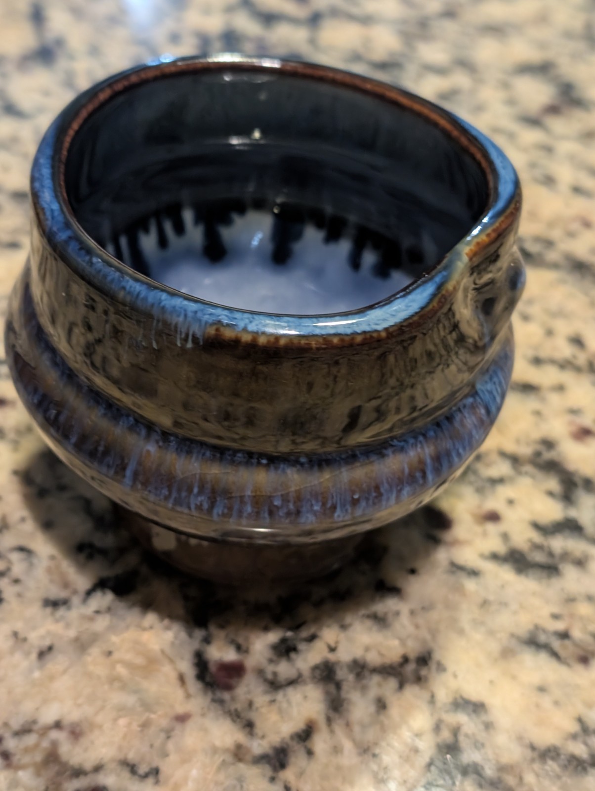 2017 Bill Campbell Pottery Cup or Bowl Dish Signed CV2017 Unique Drip Glaze