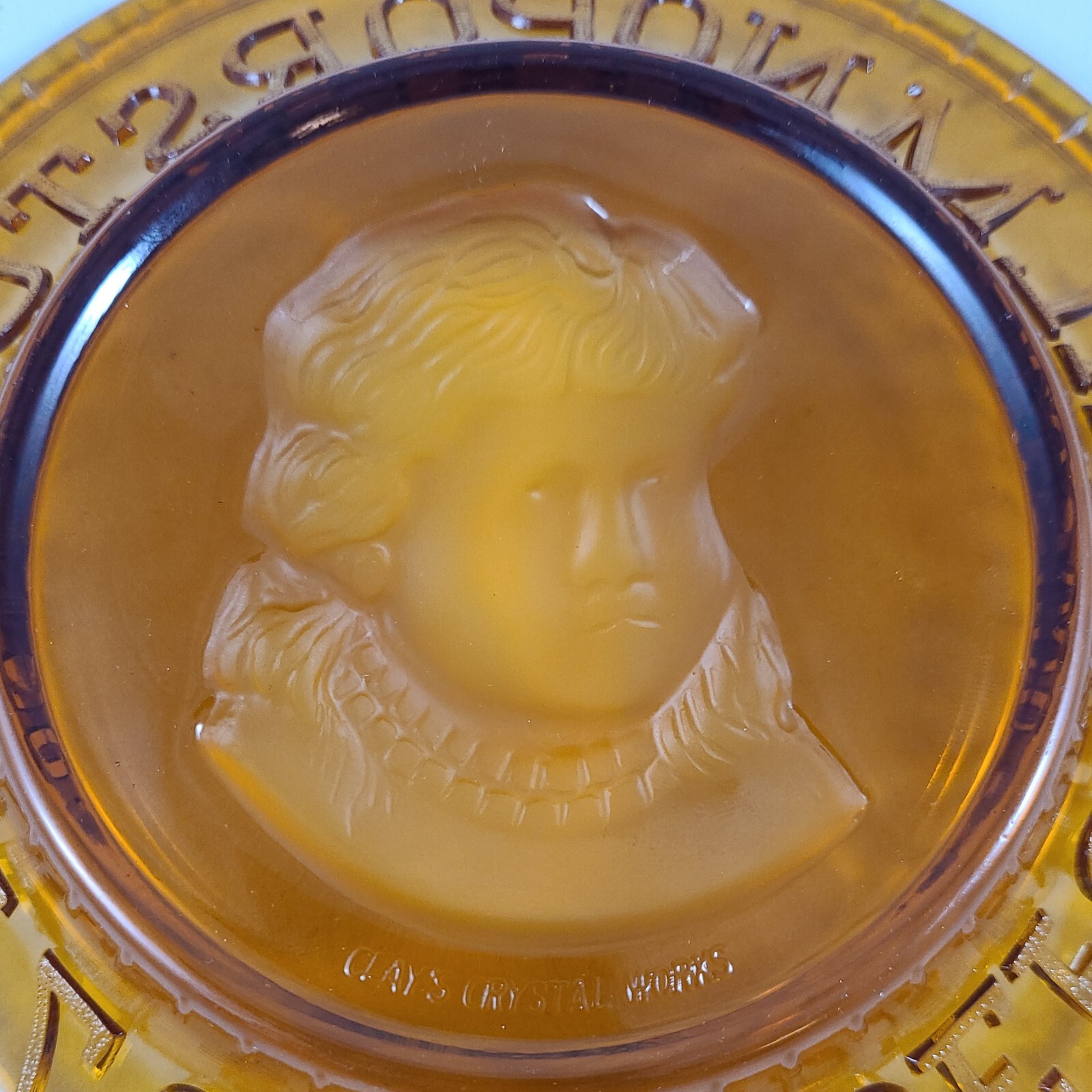 Antique Boy ABC Plate Emmas Homstead Glass Work Of Bryce Higbee & Co. #531 Amber