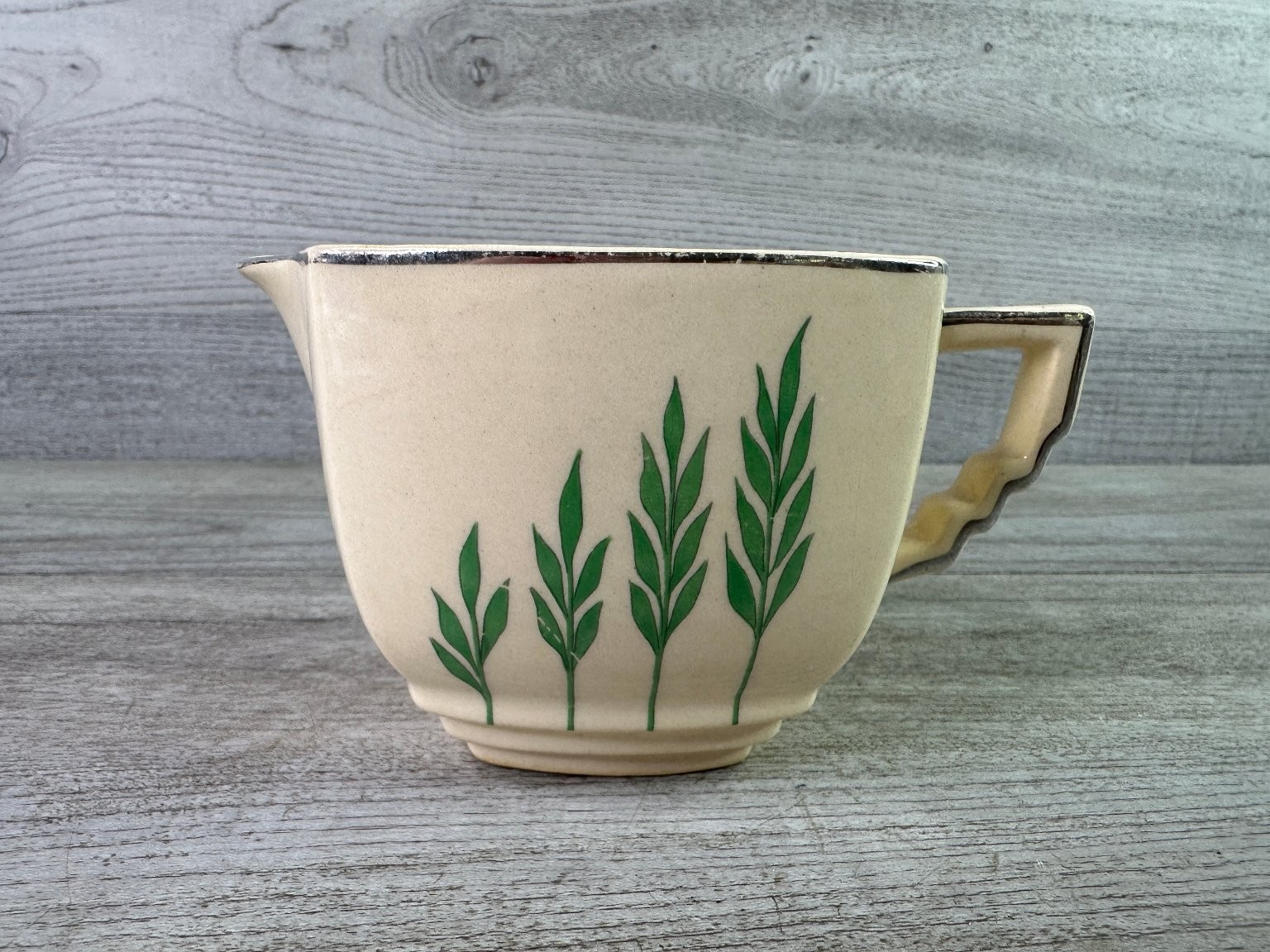 Vintage Leigh Ware by Leigh Potters Creamer Green Wheat Pattern Art Deco Style