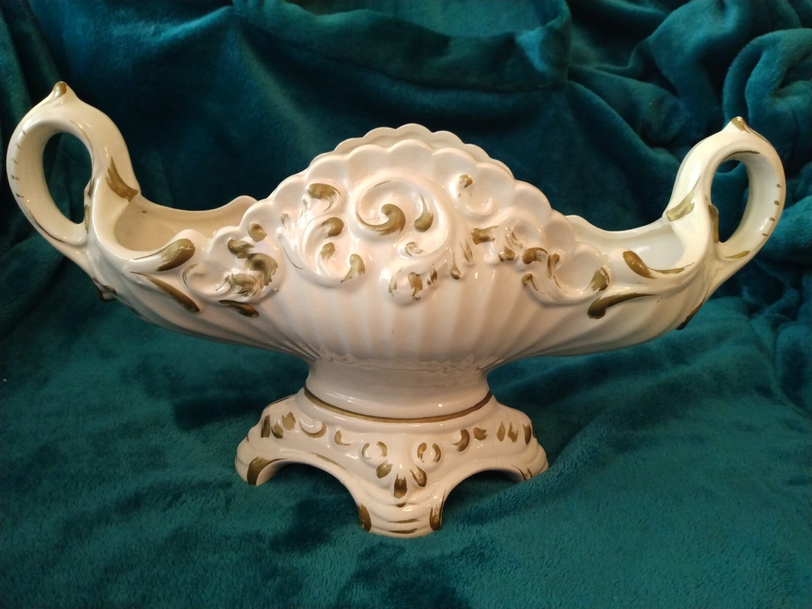 Capodimonte Oval, Footed-Pedestal Centerpiece Bowl. Commachio, Italy, N-Crown.