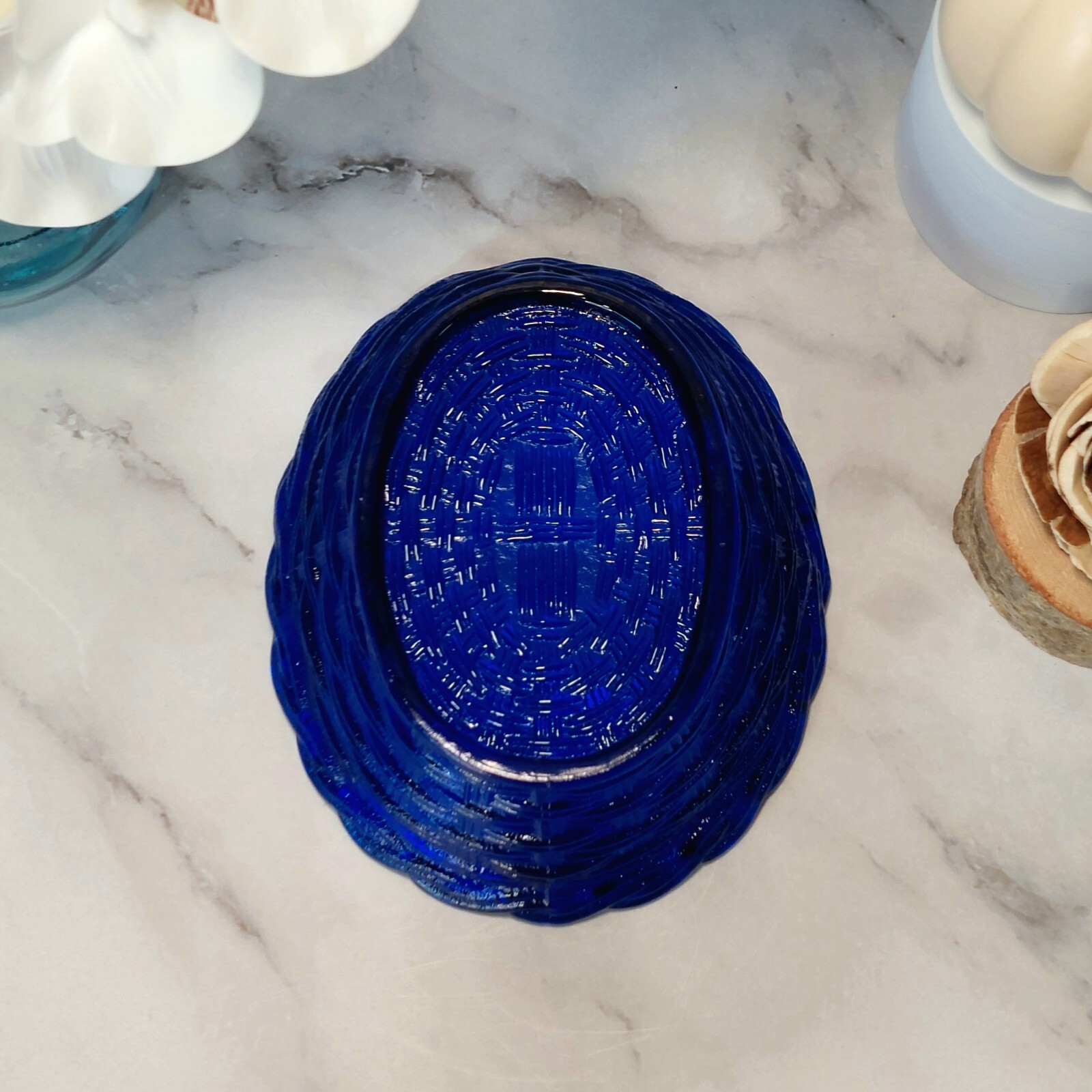 Hen on Nest Chicken Cobalt Blue Glass Depression Style Candy Dish, Vintage Style