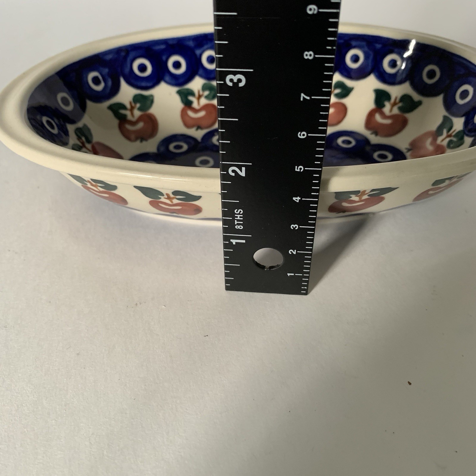 Boleslawiec Polish Pottery Handpainted Small Oval Dish Apples/Leaves Pattern