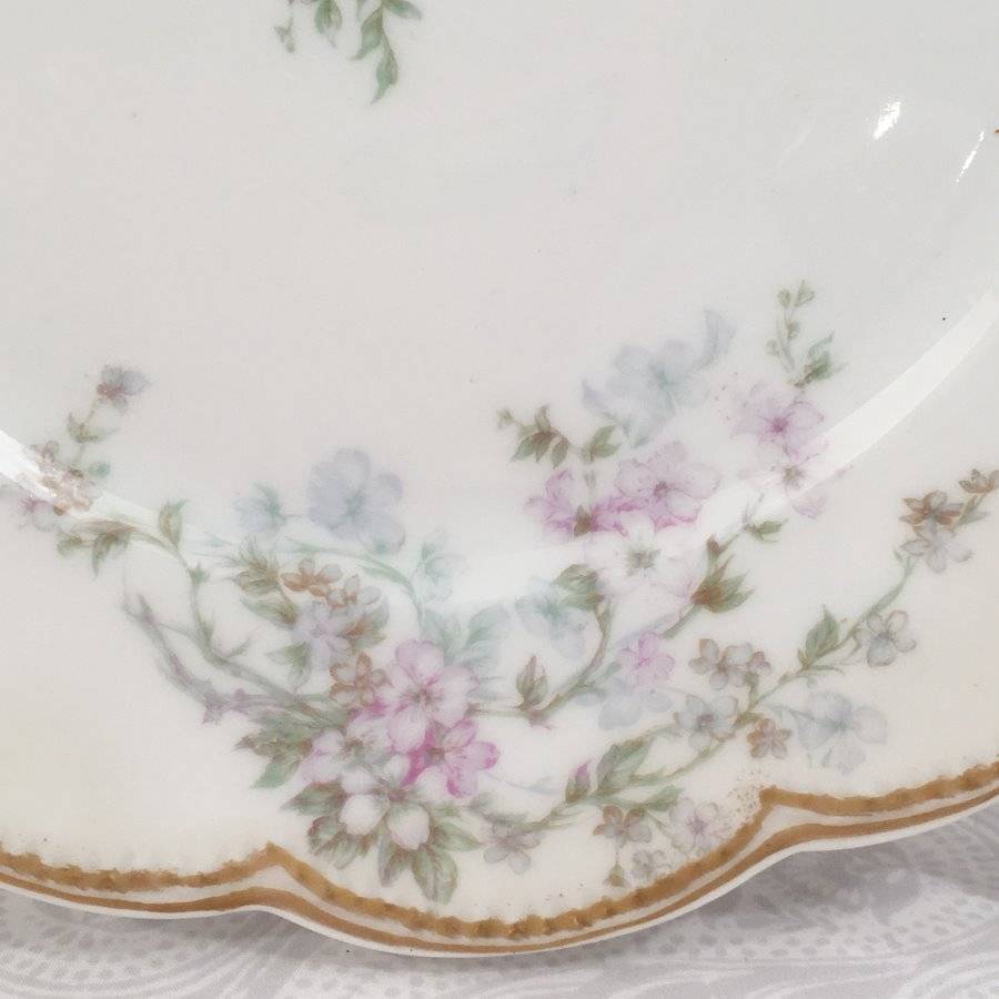 Vtg Set 6 Haviland Limoges Scalloped 8.25″ Floral Luncheon Plates Double Gold