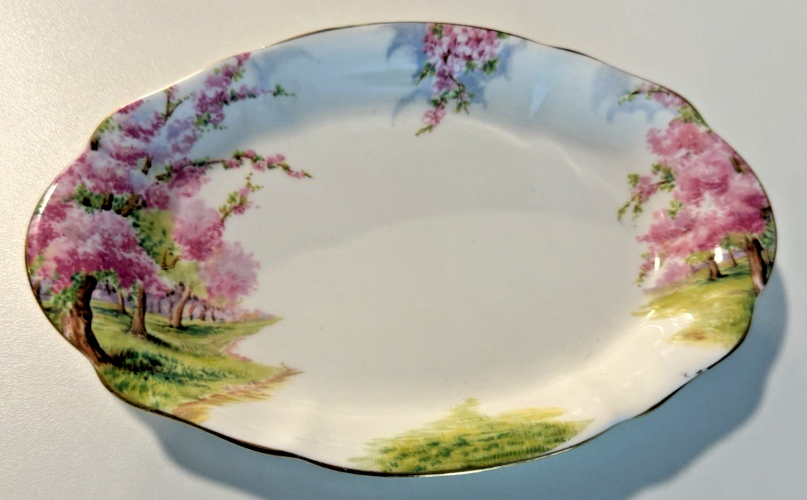 8inch Royal Albert Bone China Blossom Time Oval Plate England White Pink Green