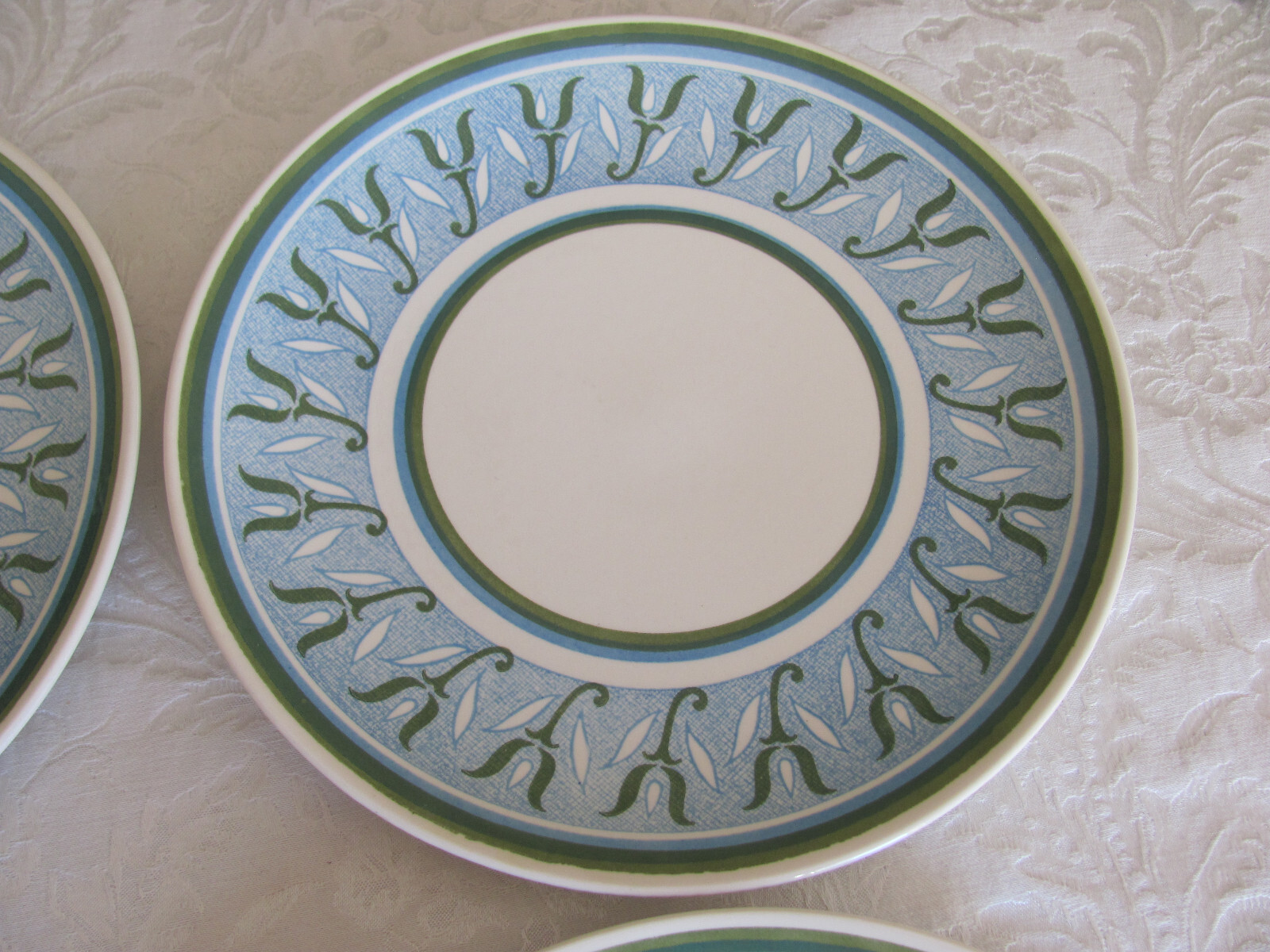 Royal China Ironstone Camelot -Blue & Green-USA- 10 1/8″ Dinner Plates-Set of 4