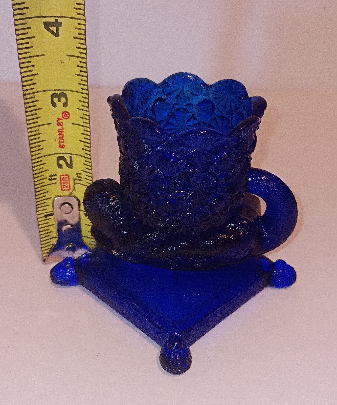 Cobalt Blue Glass Daisy & Button with Otter on Pillow Toothpick Holder.