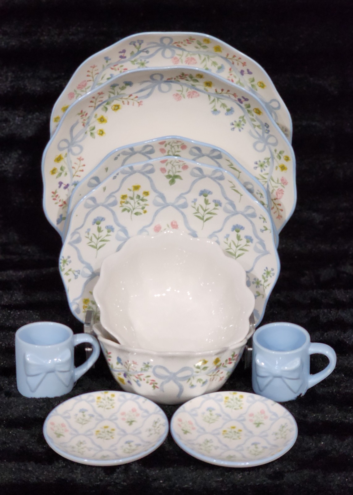 4 Blue Bow Floral Mini Bowls 4″ Ceramic Easter Spring Hobby Lobby Viral Bows HTF