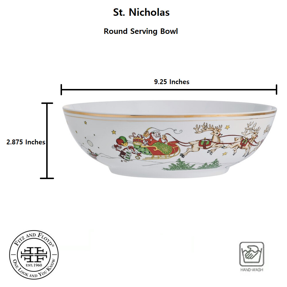 Fitz & Floyd St. Nicholas 9.25″ Round Porcelain Serving Bowl