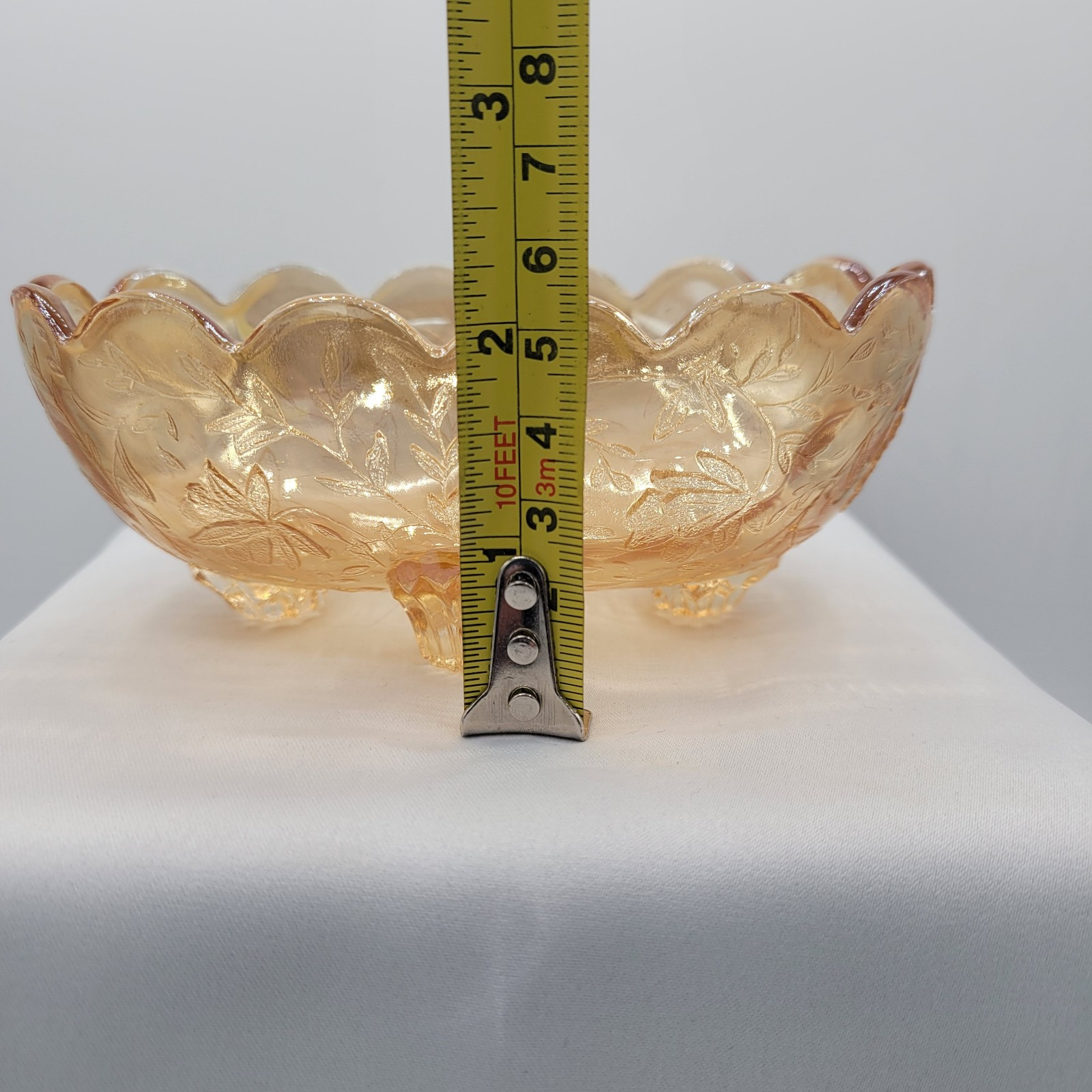 VTG Jeannette Floragold Footed Oval Candy Dish Floral Design