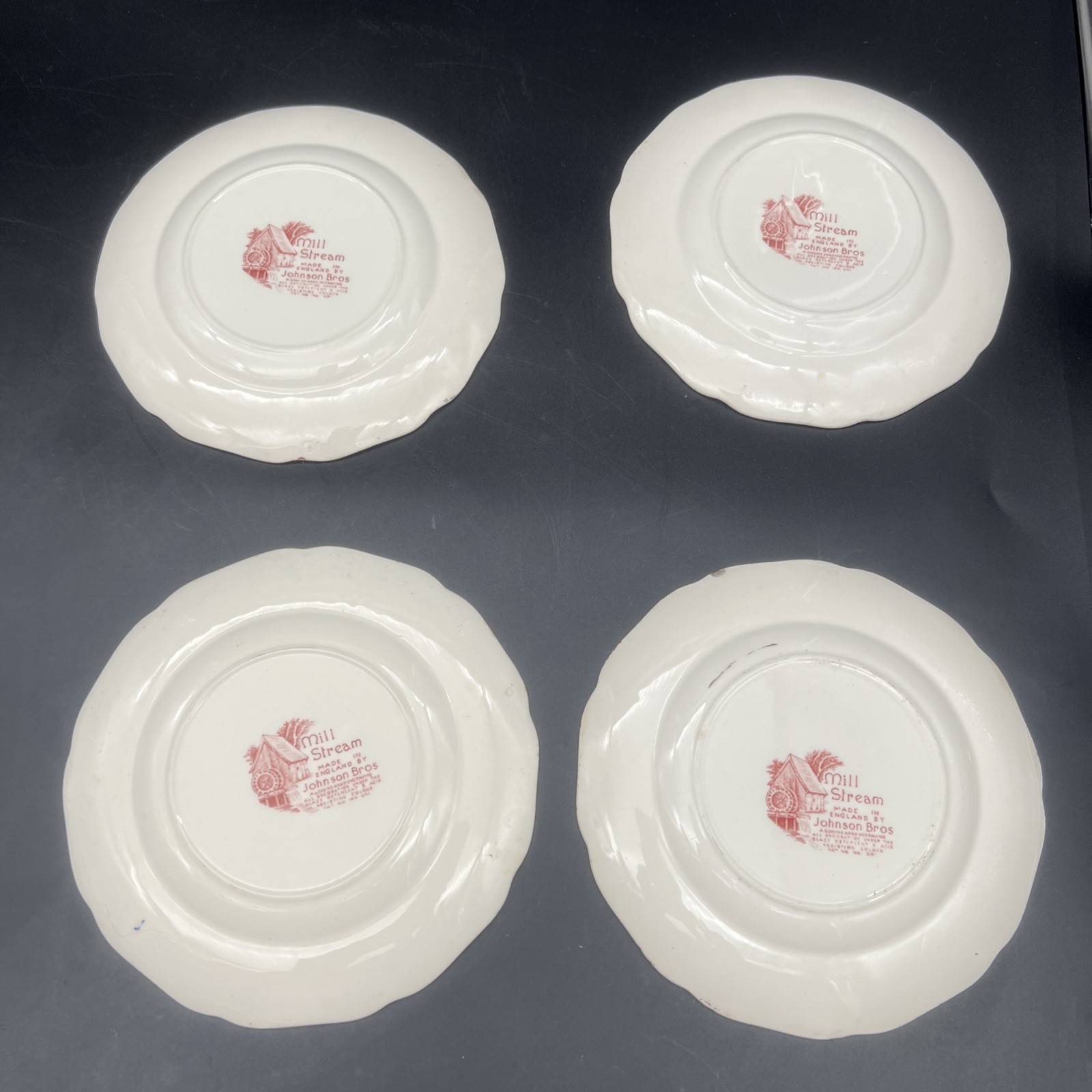 Set of 4 Mill Stream Red Transferware Bread Plates-6 1/4″