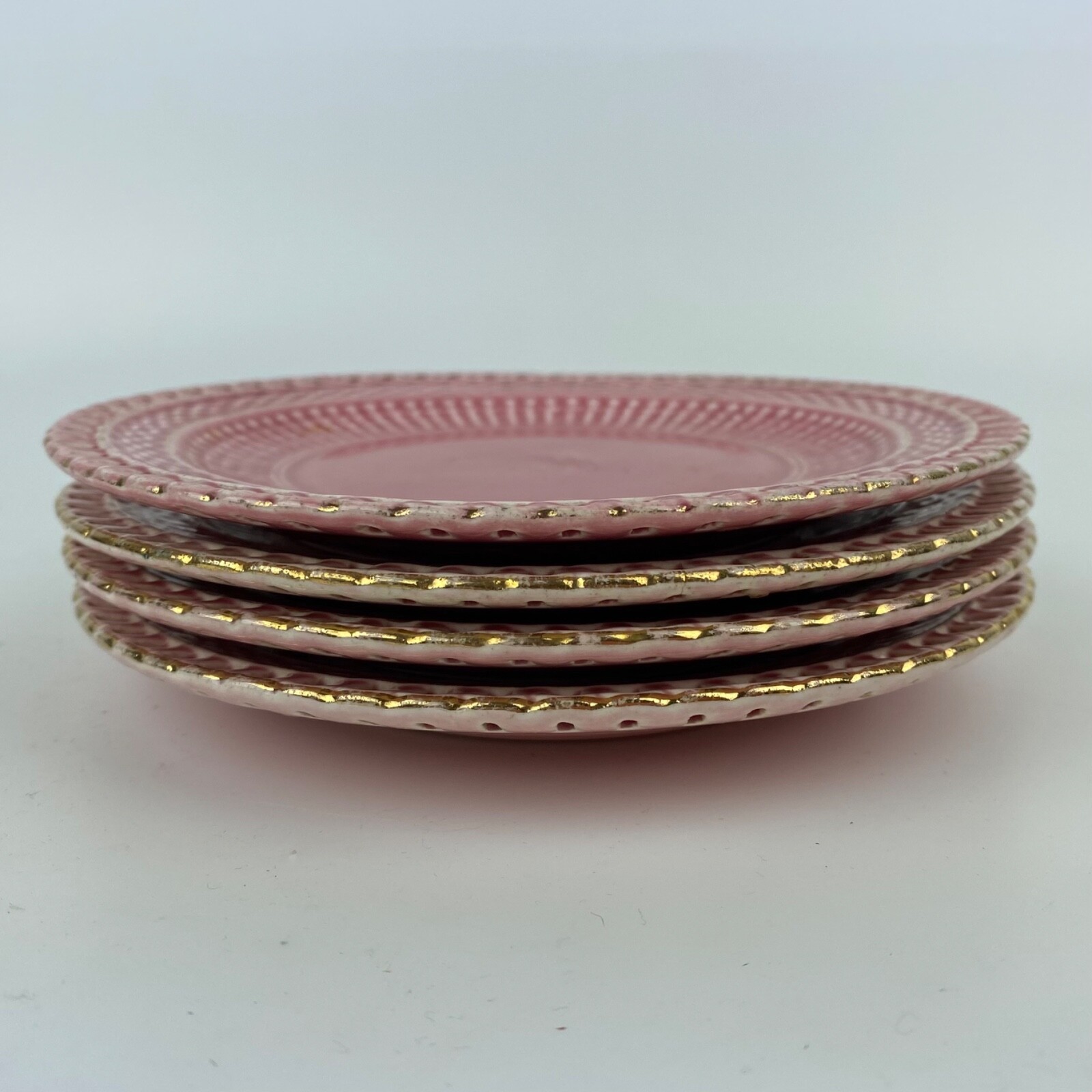 Lot 4 GBY Pink Plates 000 Lace Edge Shield Dessert Salad Decor Vintage Gift