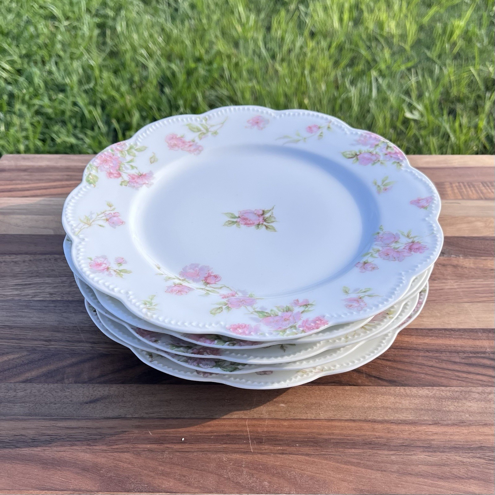 Antique Haviland Limoges Schleiger 39C Luncheon Plates Set 5 Pink Roses 8.5”