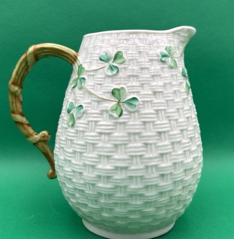 Vintage Belleek Ireland Shamrock Pitcher – 4th Mark (1st Green) 1946-1955 – 6”