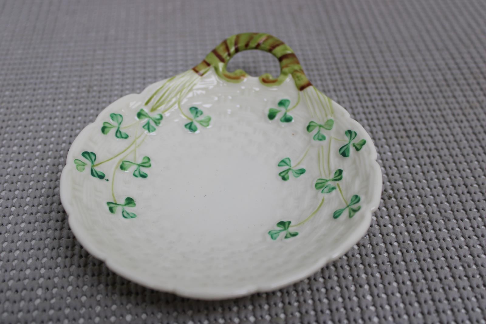 Belleek Small Trinket Dish Plate With Handle 6th Mark
