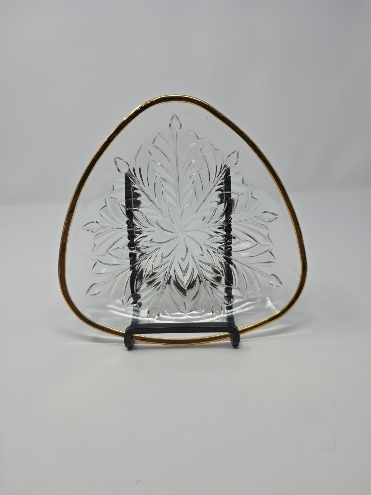 Vintage Triangle Shaped Glass Dish with Gold Trim