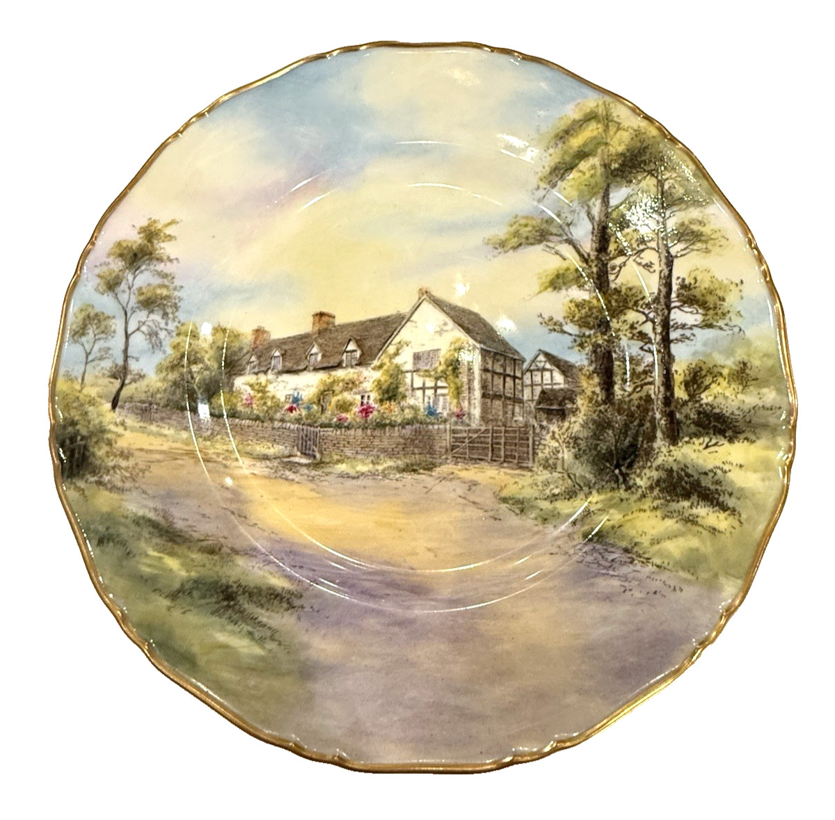 Pristine 1952 Royal Worcester Mary Arden House Cabinet Plate Sign J. Smith 10.5″