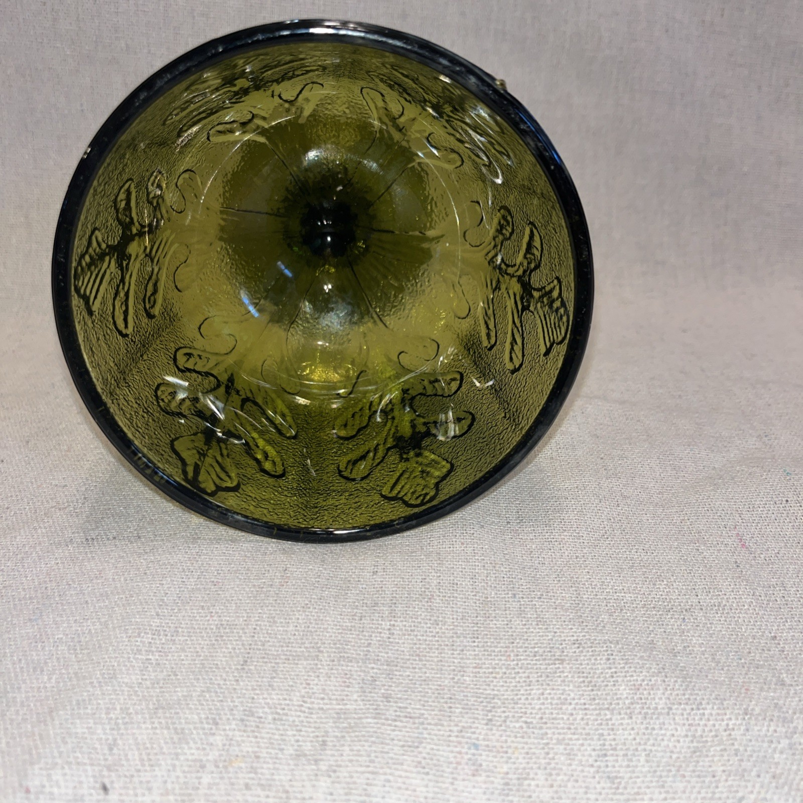 Vintage 1975 FTD Green Glass Compote Vase/Candy Dish Oak Leaf Design
