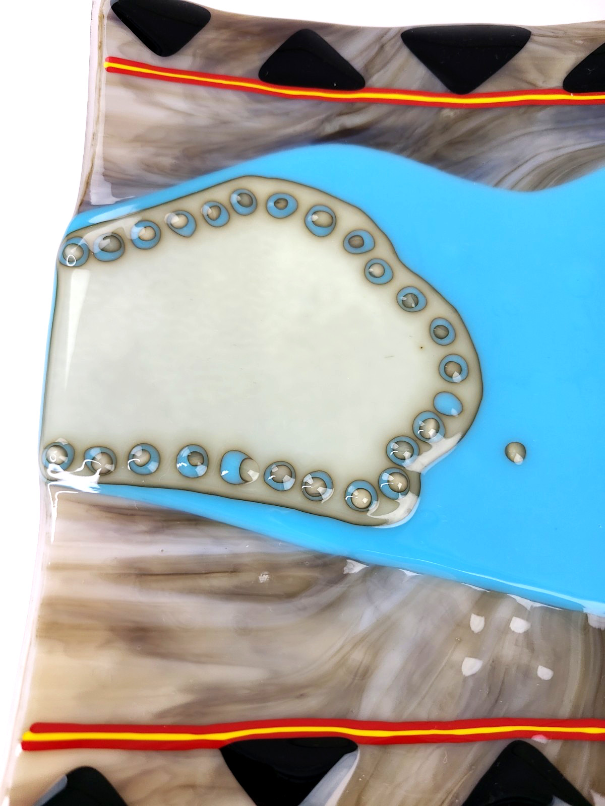 Handmade Fused Art Glass Square Decorative Plate Blue Southwest Buffalo abstract