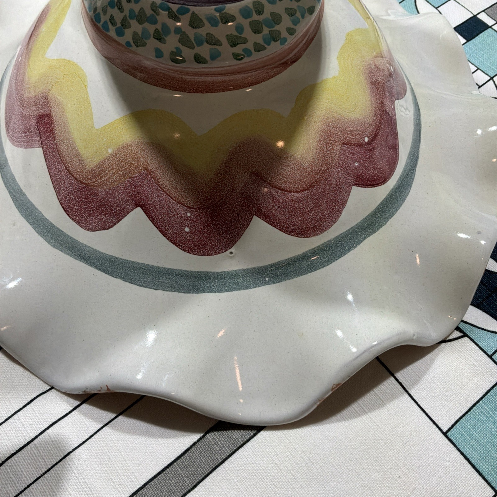 Mackenzie Childs Keukenbof Large Pedestal Fluted Compote Bowl 12” 1993